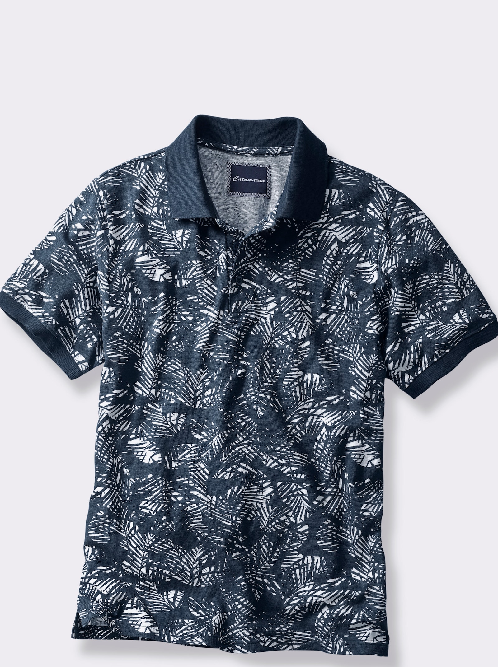 Catamaran Kurzarmshirt mit floralem Allover-Muster - dunkelblau-weiß-gemustert