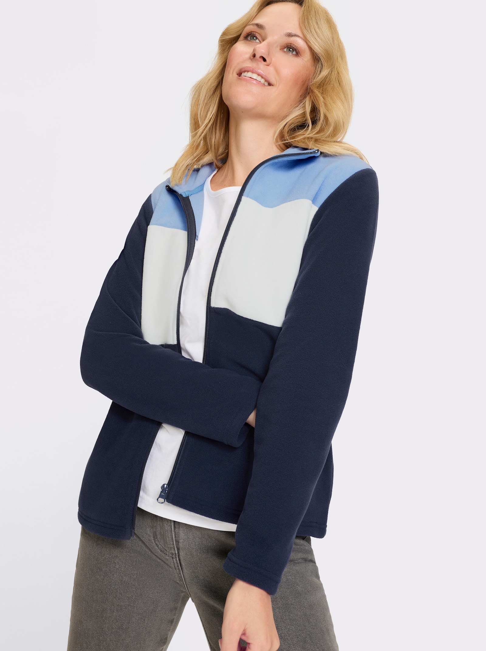 Fleecejacke mit mehrfarbigem Vorderteil - marine-eisblau