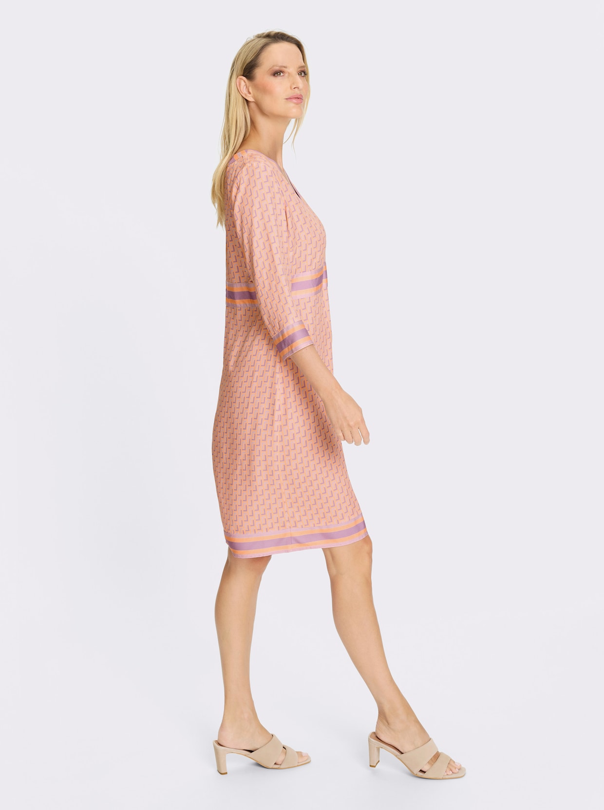 heine Webkleid - apricot-rosé-bedruckt