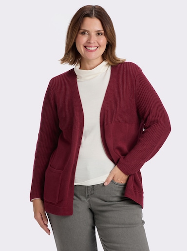 Strickjacke in langer, offener Form - dunkelrot