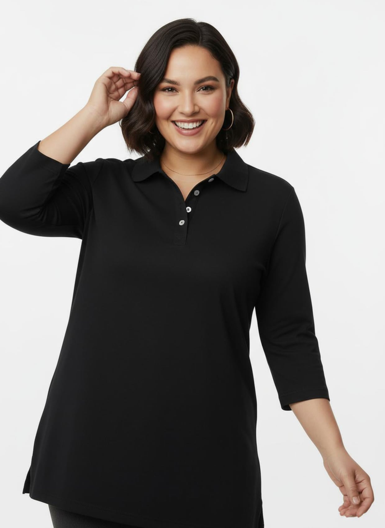 Longshirt mit kurzer Knopfleiste - schwarz