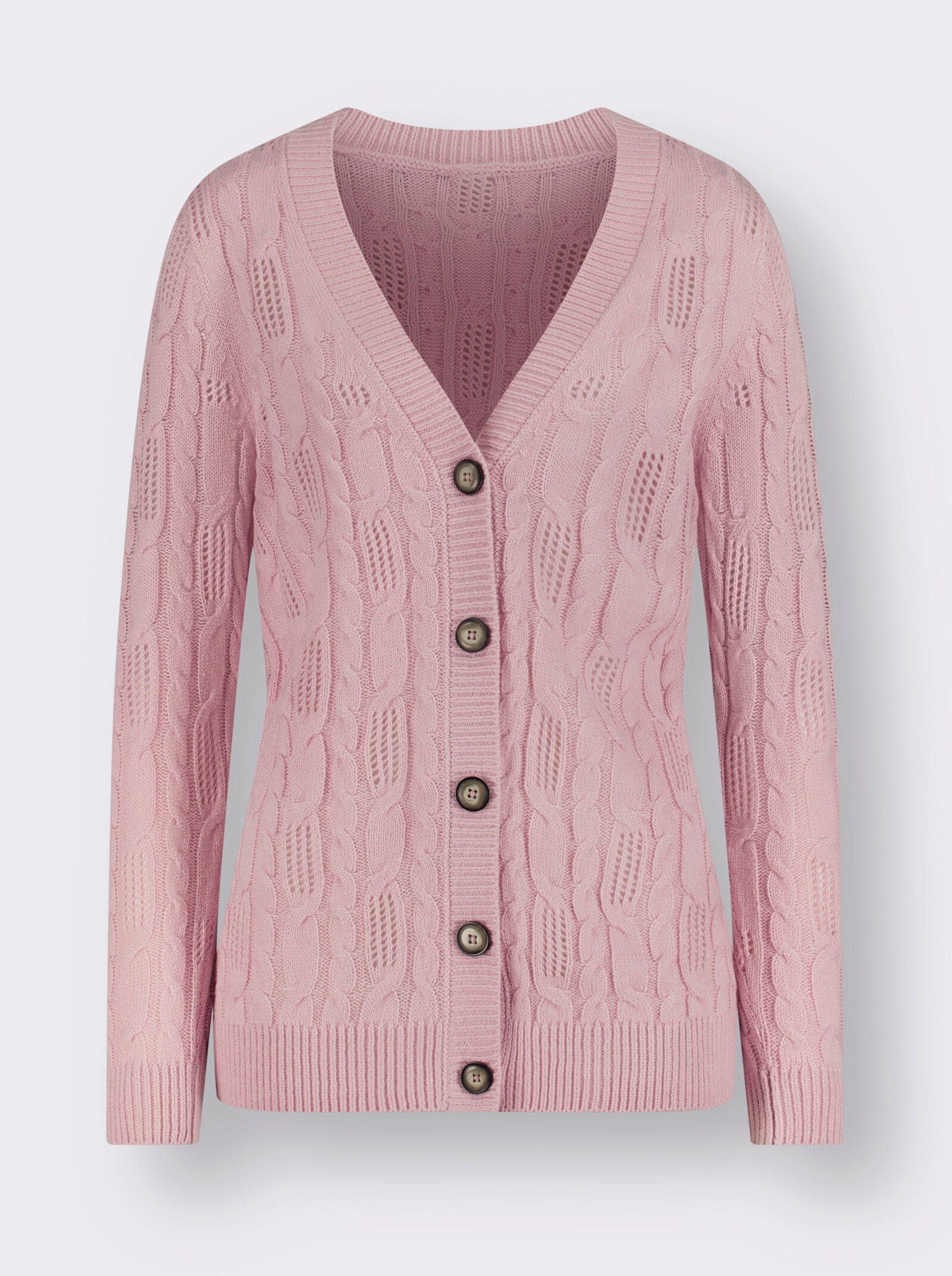 Kofta med hål- och flätmönster - ljusrosa