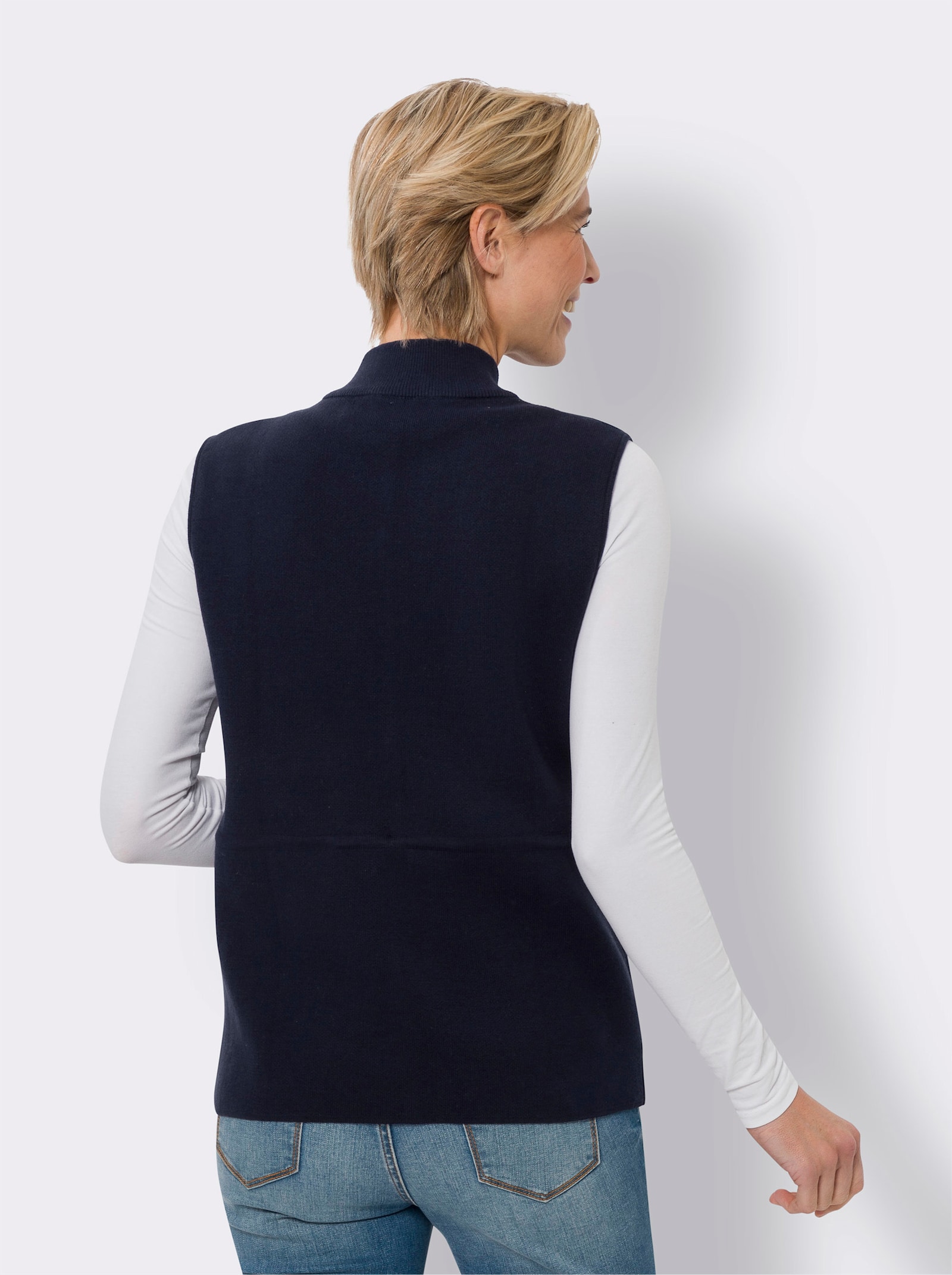 Strickweste mit Taschen, Baumwolle - marine