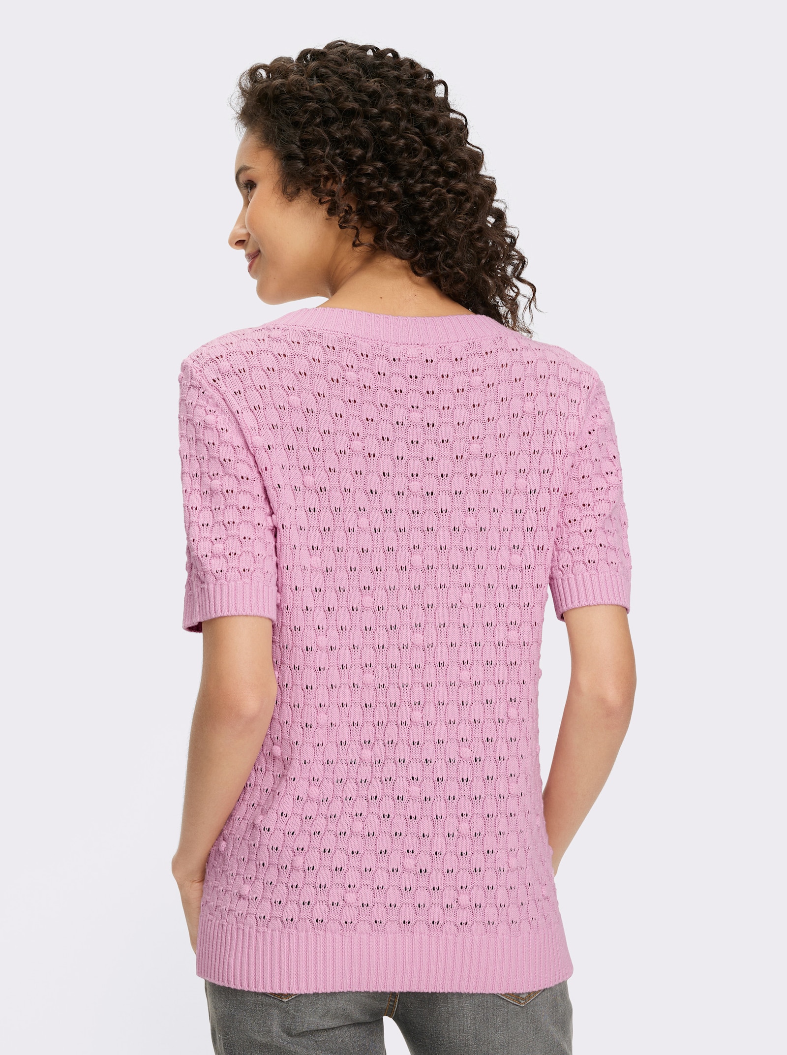 heine Kurzarmpullover mit Ajourmuster - rosé