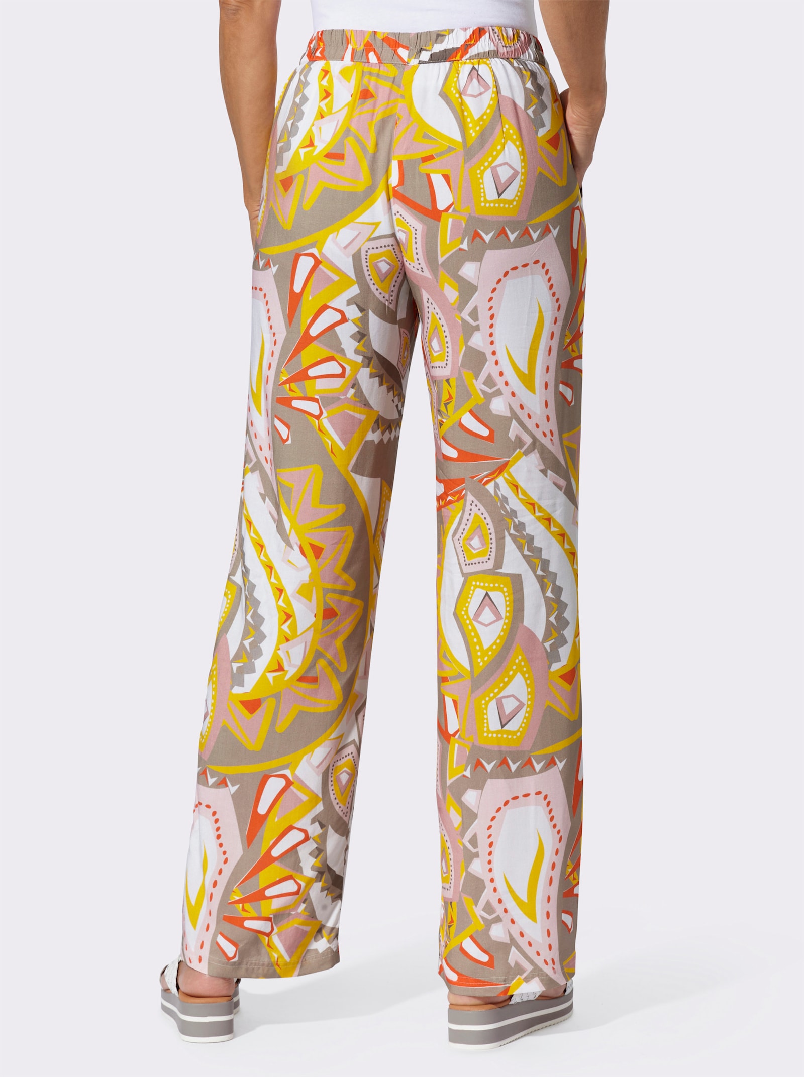 Schlupfhose in weiter Form - sonnengelb-ecru-bedruckt
