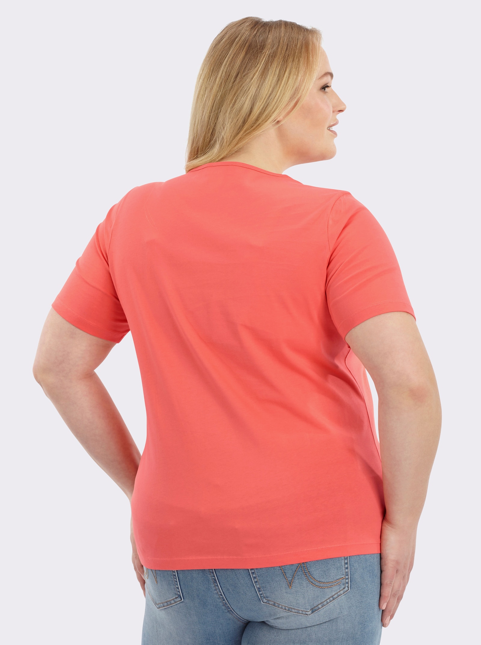 Kurzarmshirt aus reiner Baumwolle - koralle