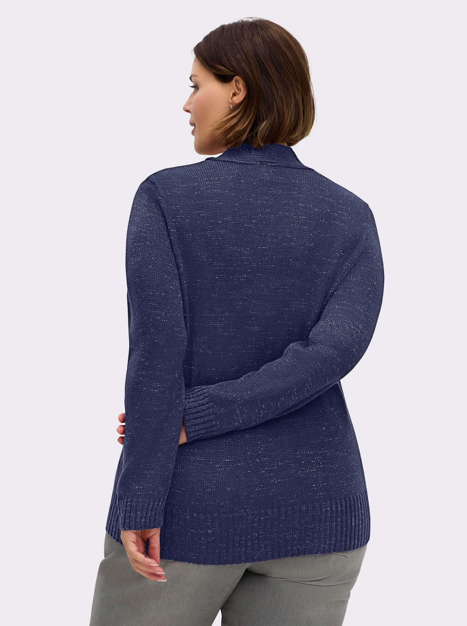2-in-1-Pullover mit Schalkragen-Optik - blau-meliert