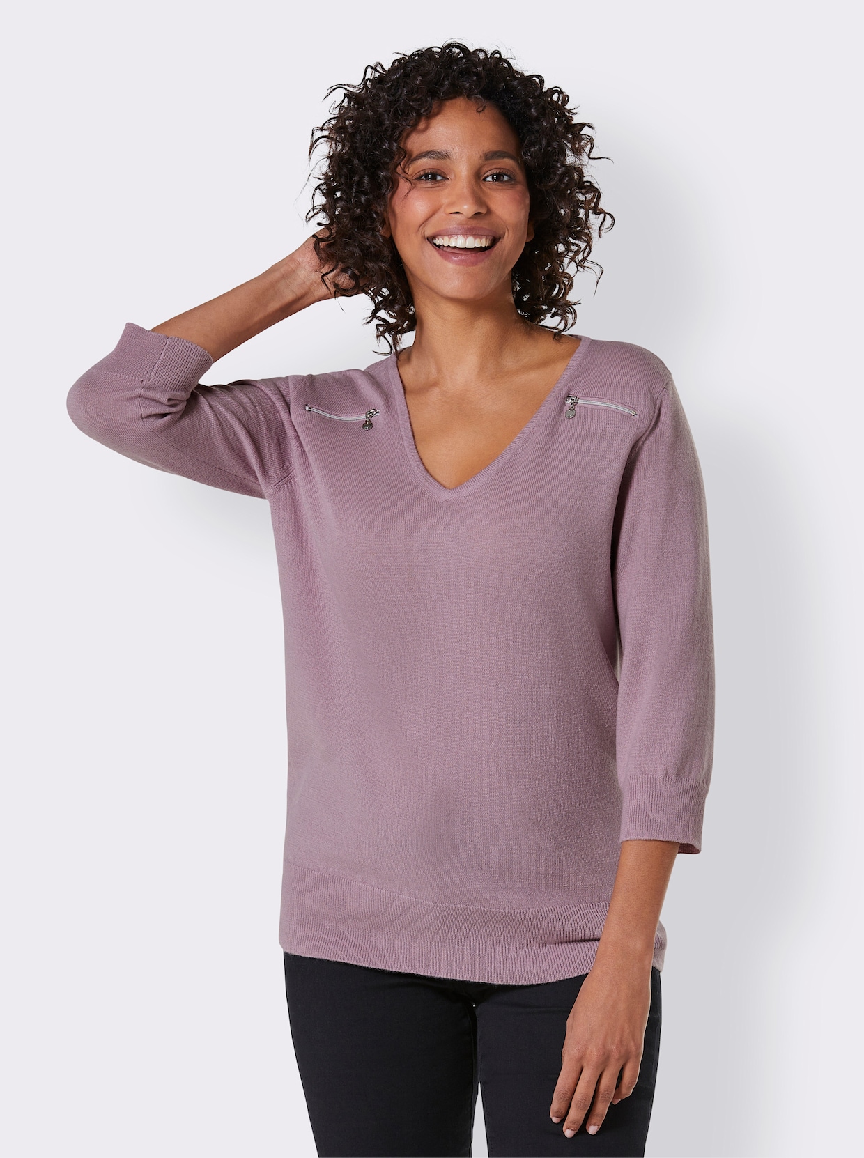 CREATION L PREMIUM Kaschmir-Merino-Pullover - mauve