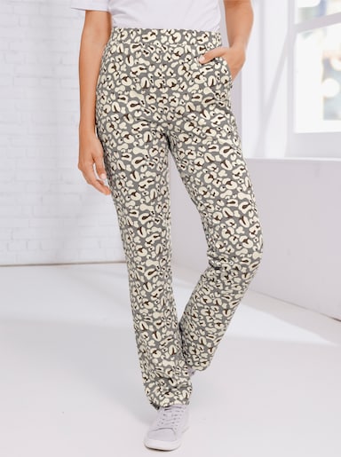 Freizeithose im Leo-Print - grau-bedruckt
