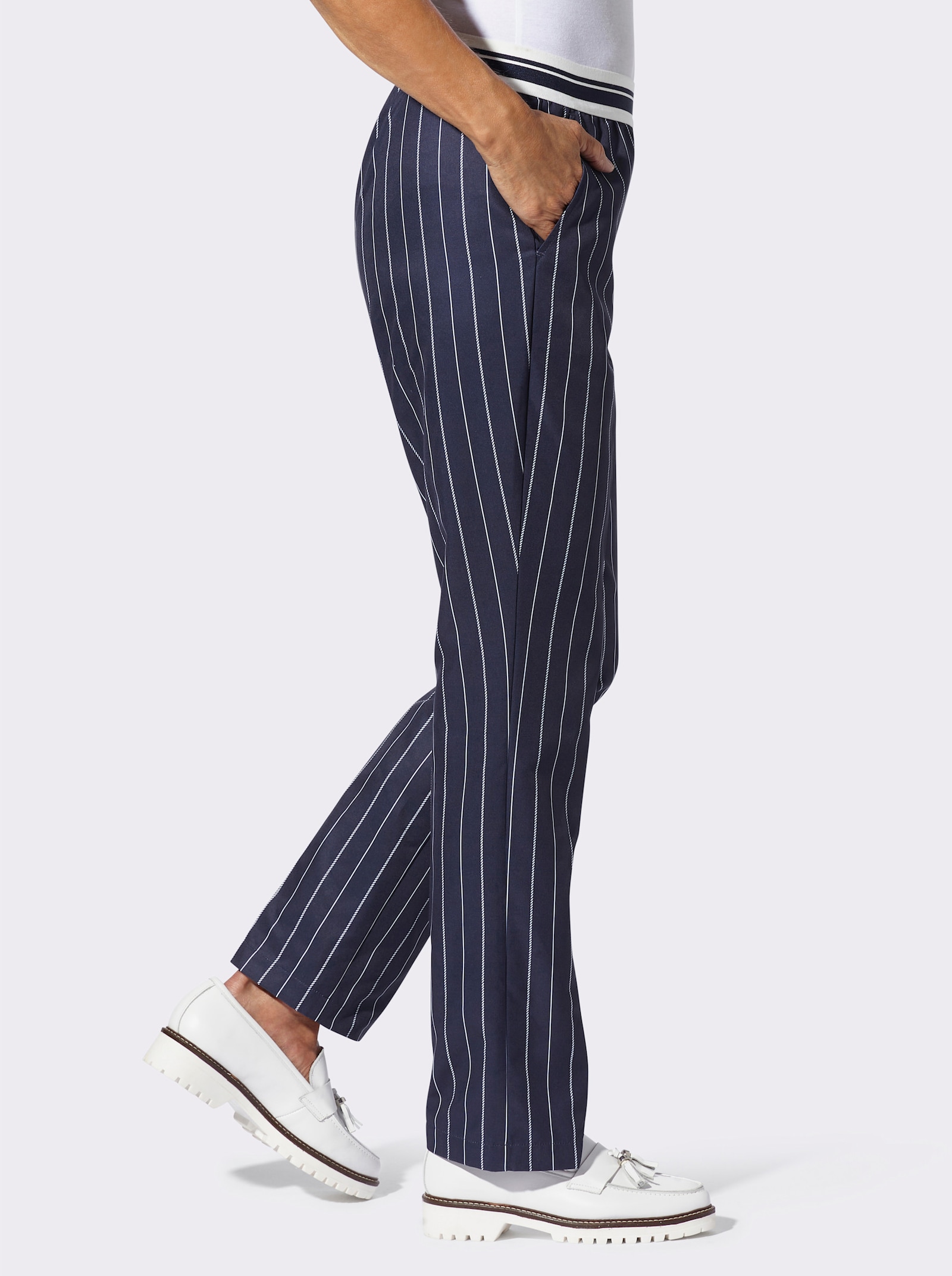 Schlupfhose mit Nadelstreifen-Muster - marine-weiß-gestreift