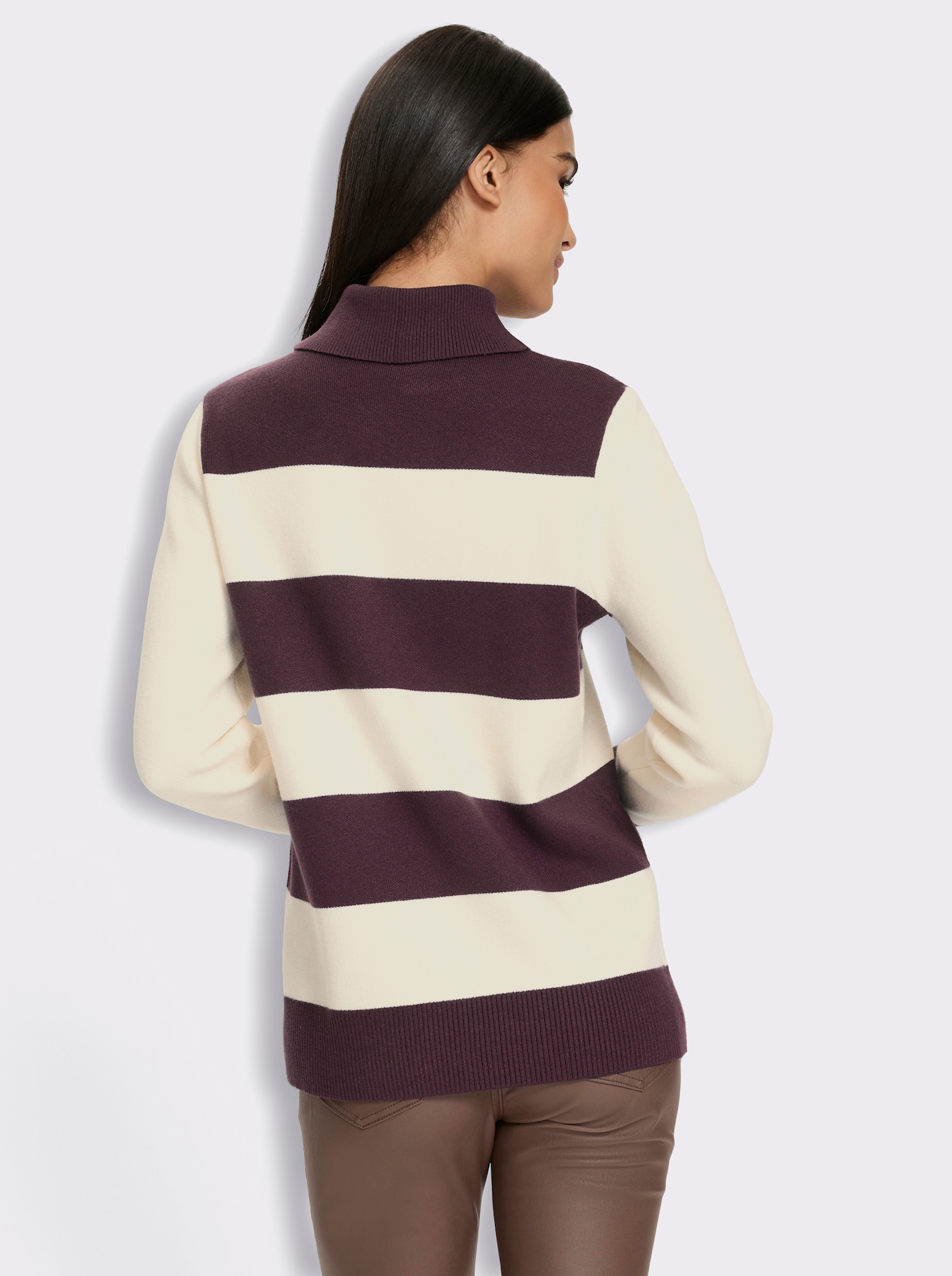 heine Rollkragenpullover mit Blockstreifen - burgund-champagner-gestreift