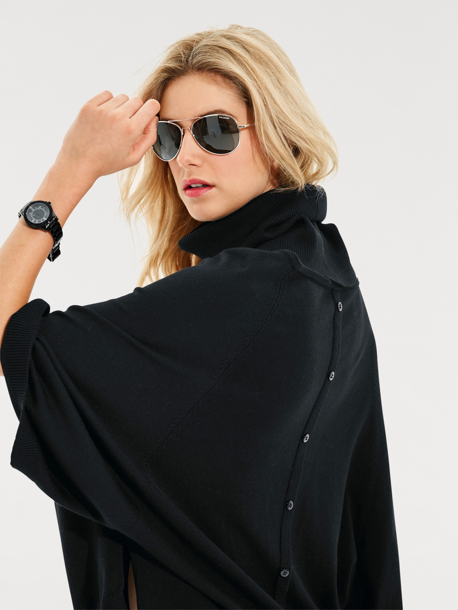 heine Pull à manches chauve-souris avec écharpe tube - noir