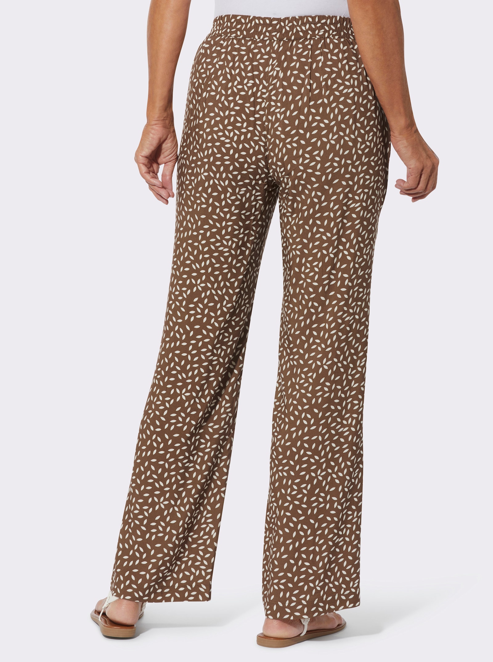 Schlupfhose in weiter Silhouette - braun-champagner-bedruckt