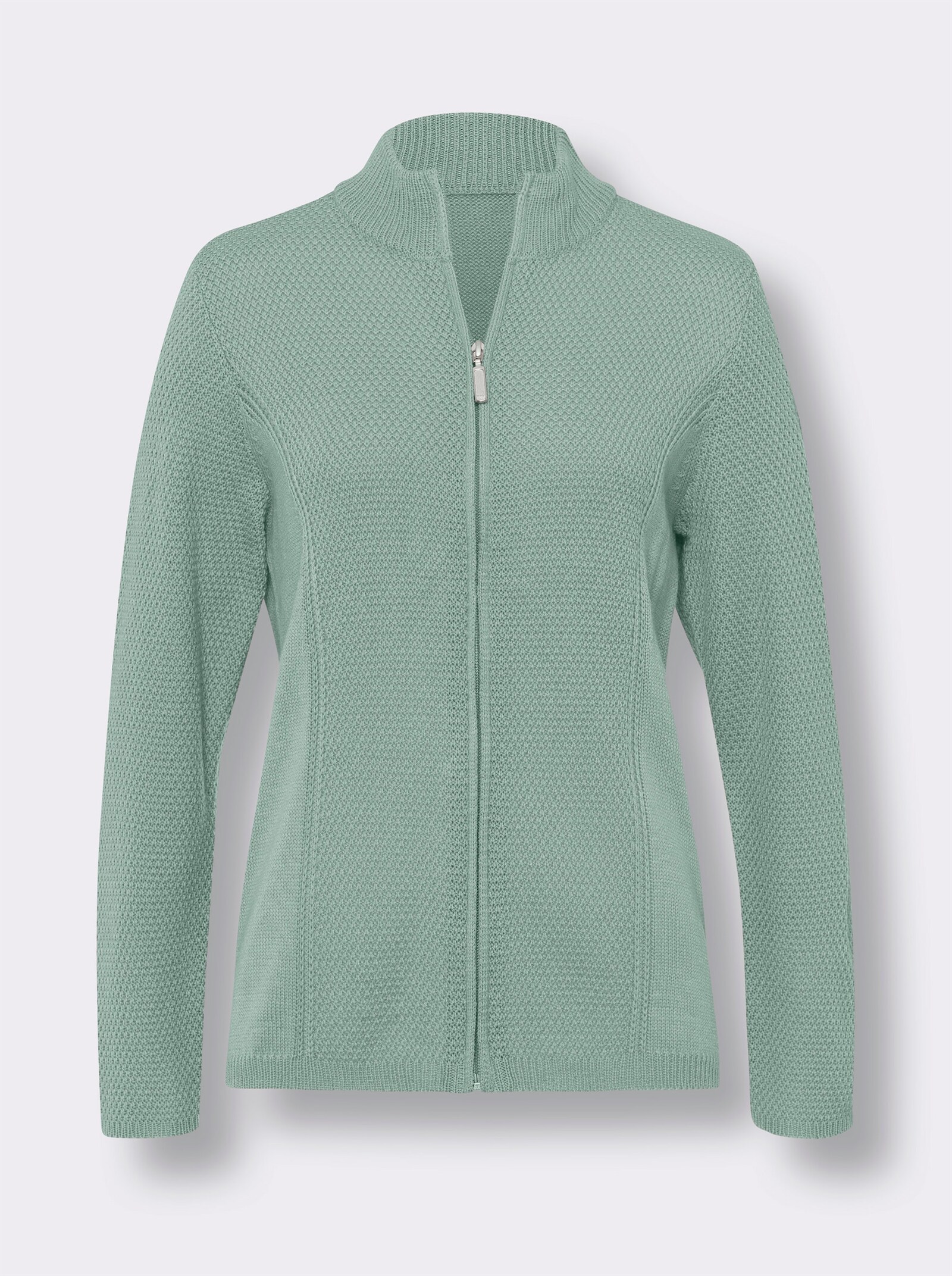 Strickjacke mit Stehkragen, pflegeleicht - kalkmint