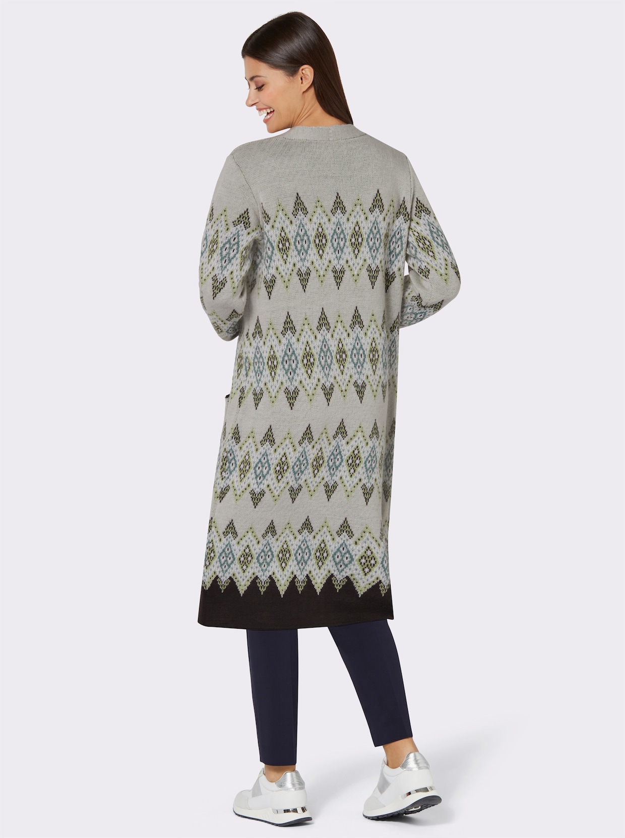 Veste en tricot - gris-menthe à motifs