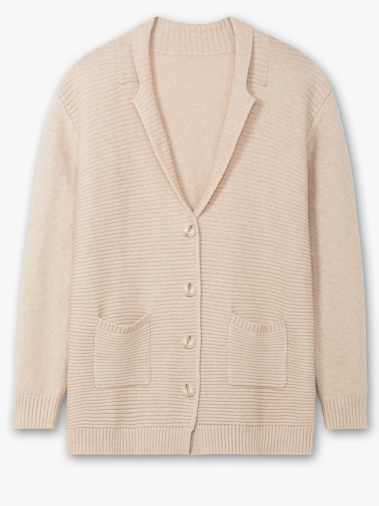 Strickjacke mit Ripp-Muster vorne - elfenbein-meliert