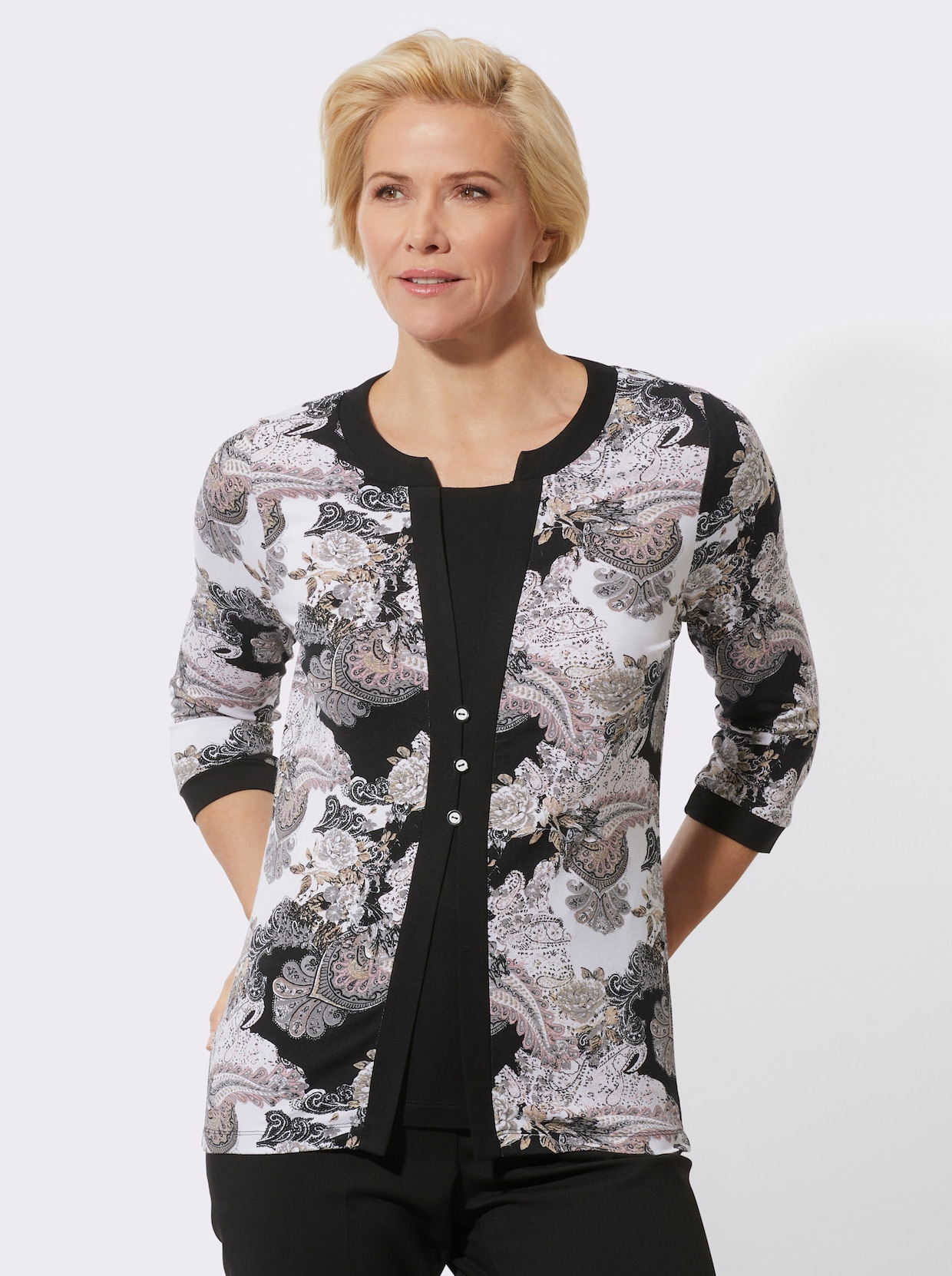 2-in-1-shirt - hortensia/grijs bedrukt