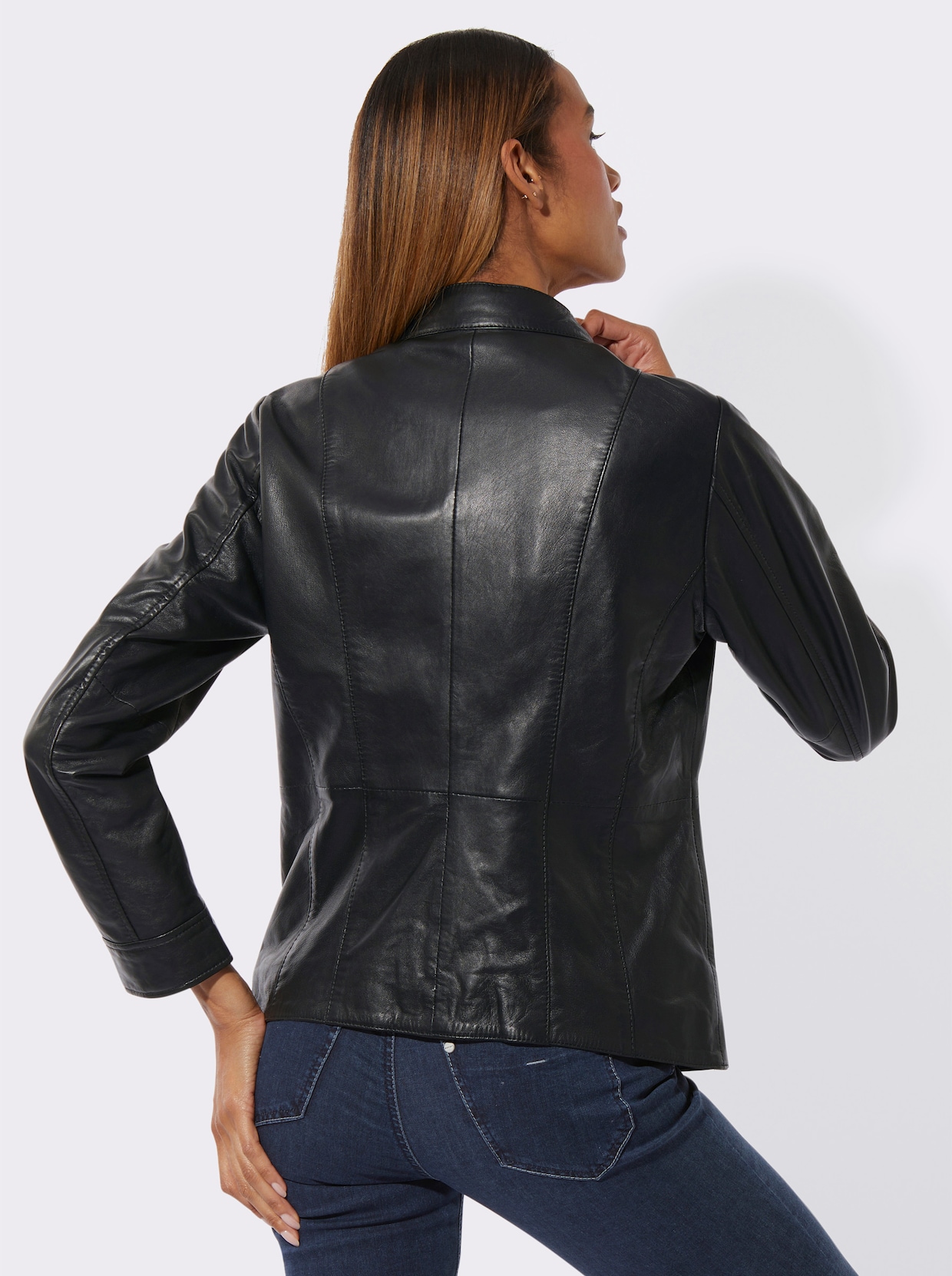 Mainpol Lederblazer mit Smokpartie - schwarz