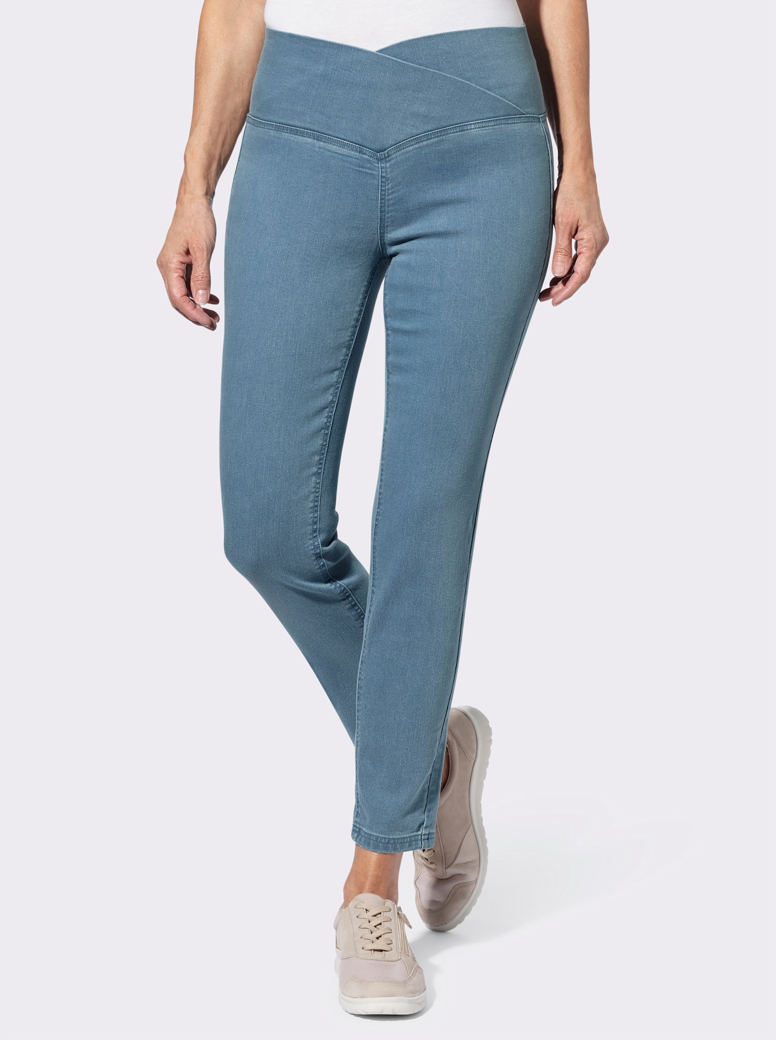 Jeansleggings mit überlappendem Bund - blue-bleached