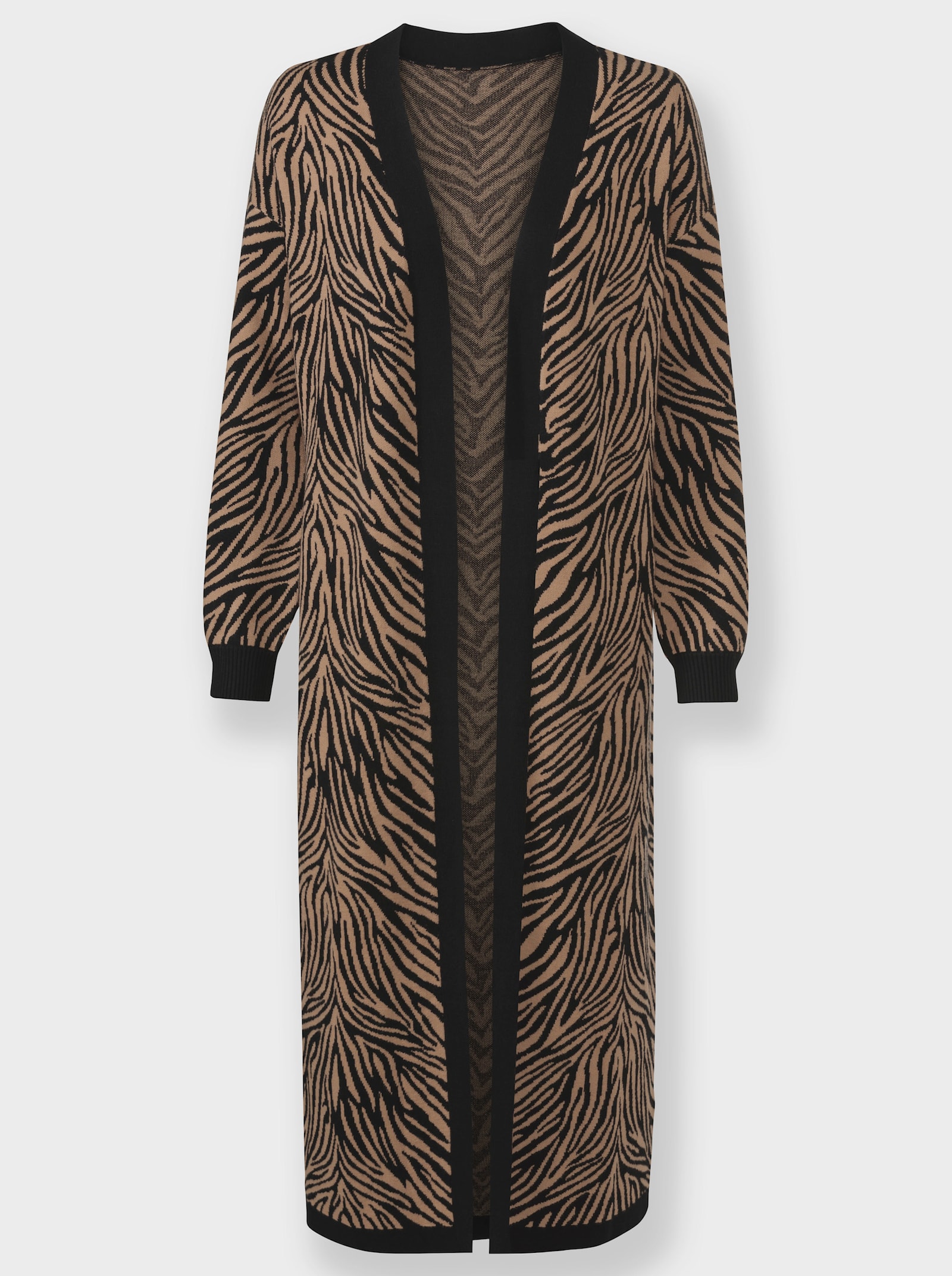 Strickmantel im Animal-Jacquardmuster - schwarz-camel-gemustert