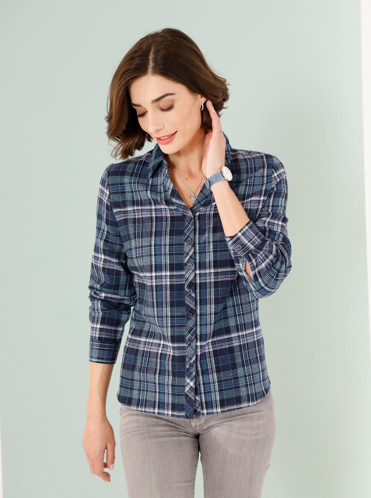 Flanellen blouse - marine geruit