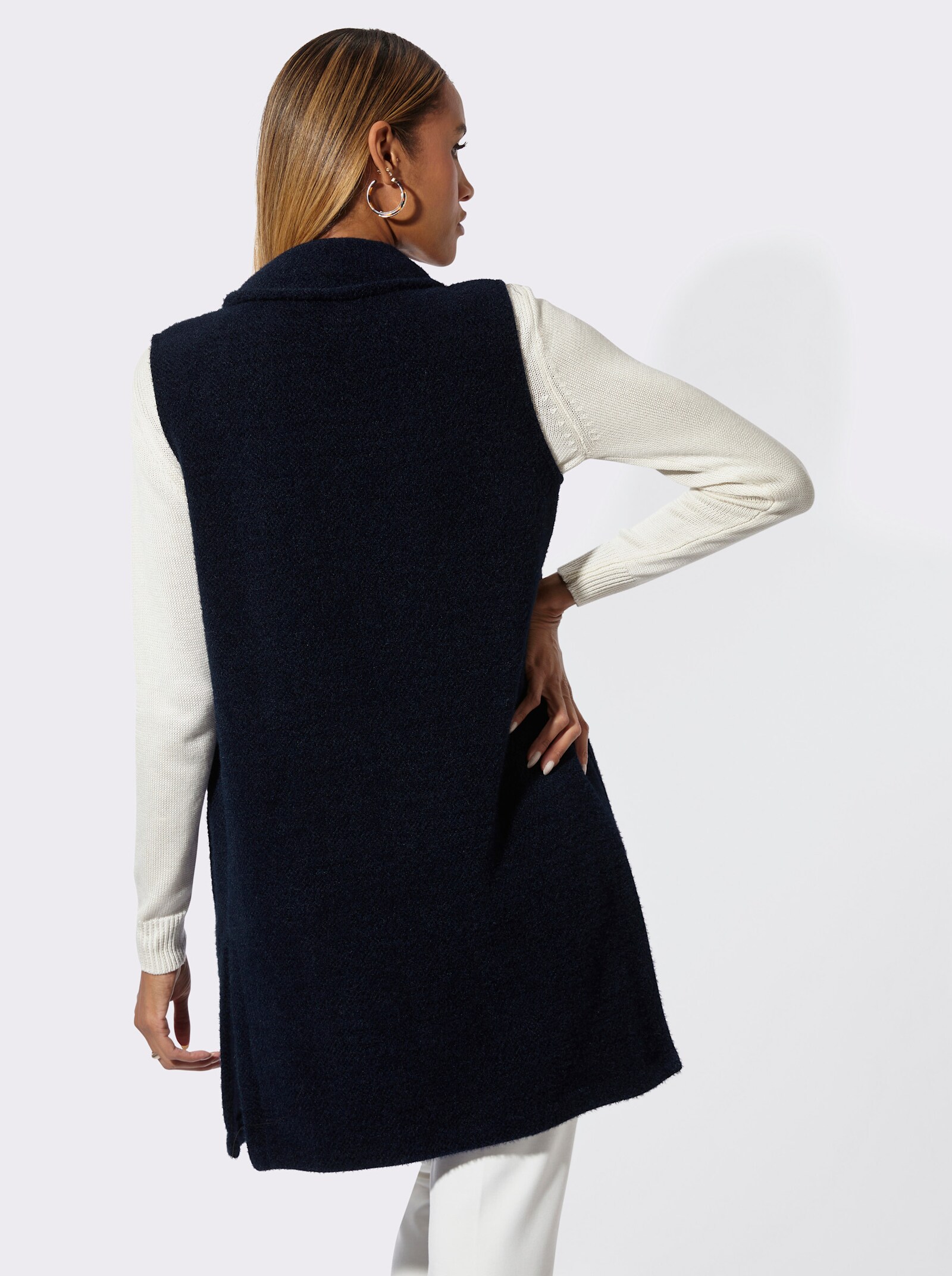 Strickweste in Longform - marine