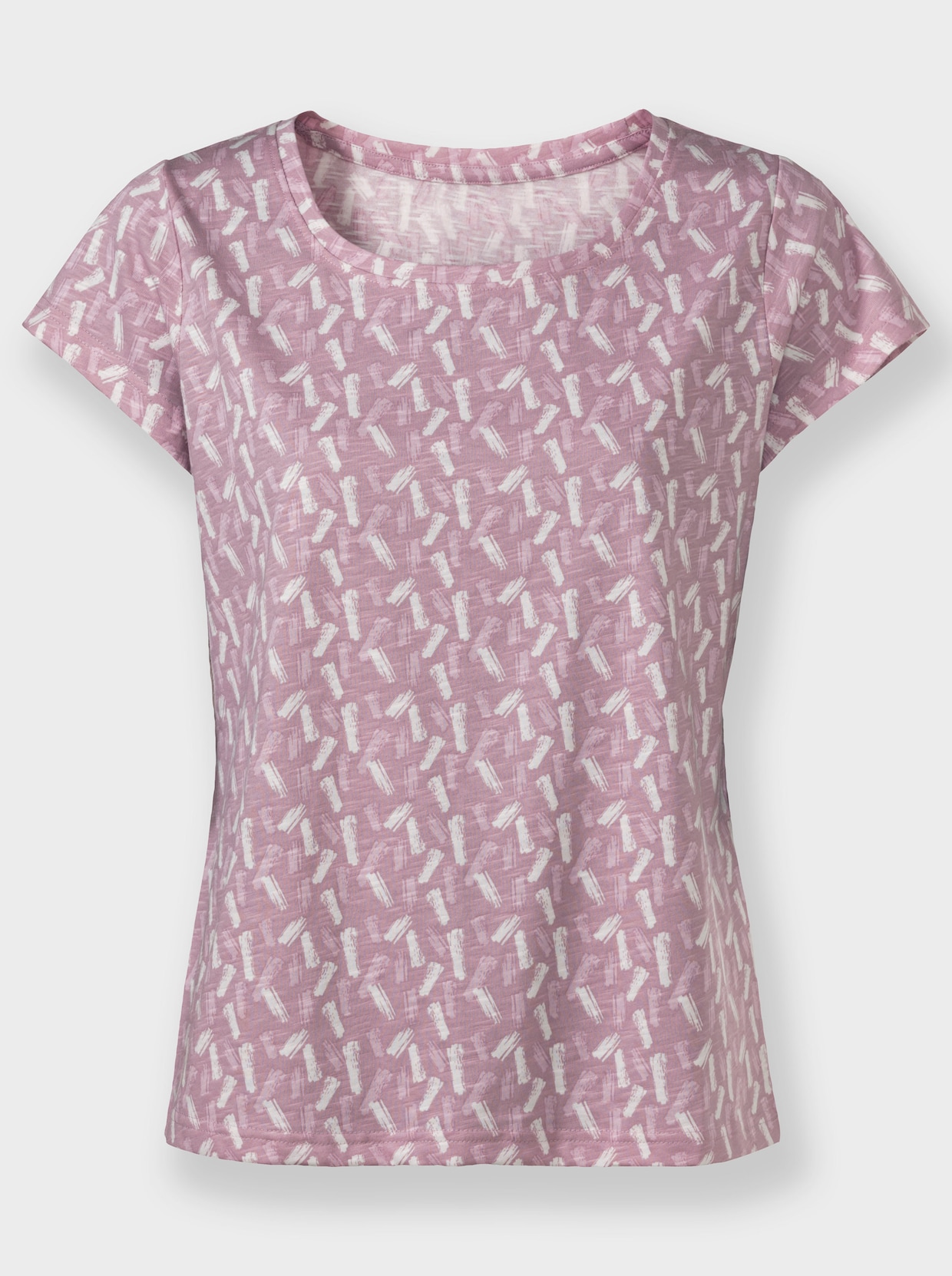 Rundhalsshirt - mauve-ecru-bedruckt