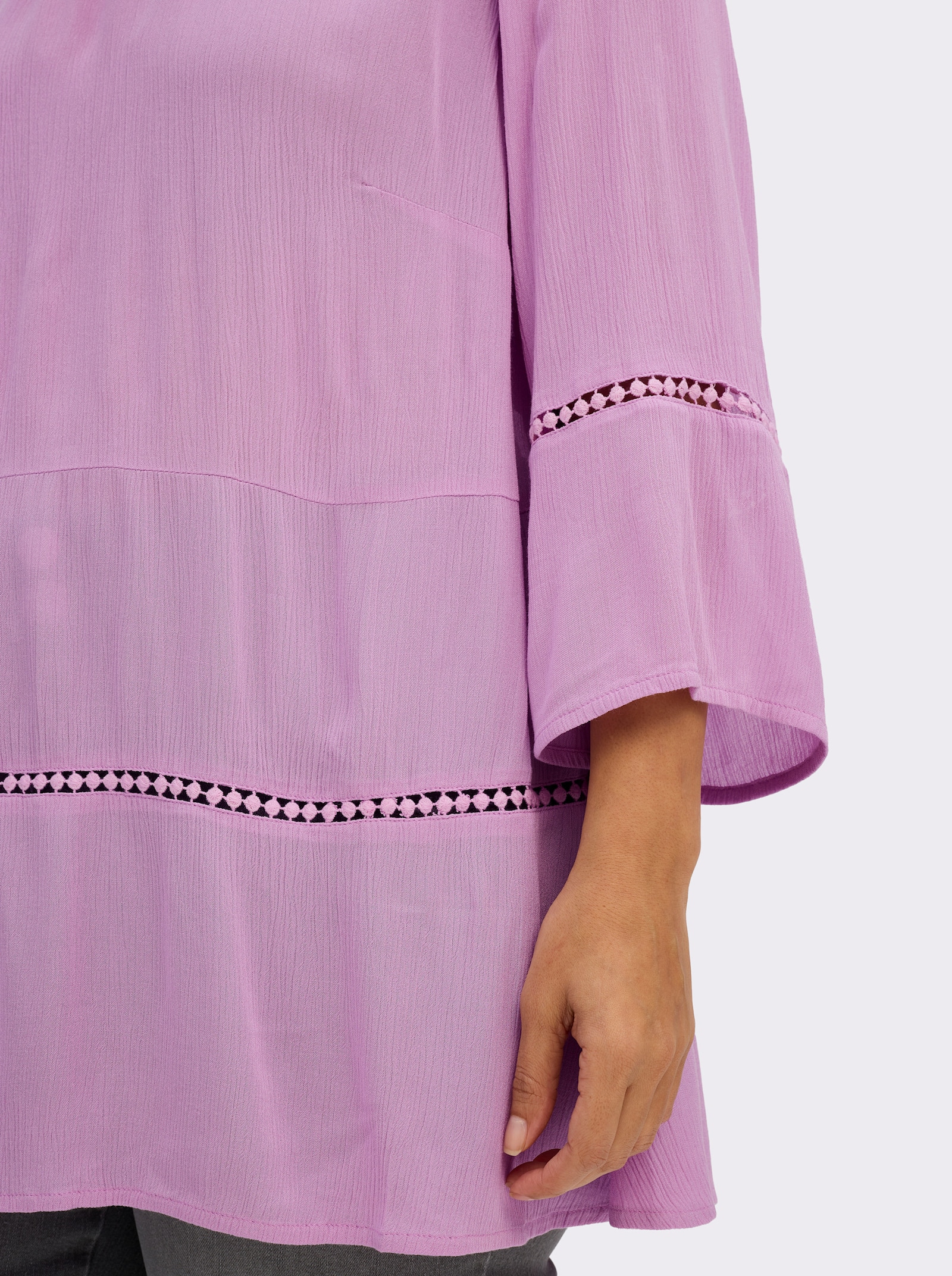 sheego Tunika mit 3/4-Arm und Lochmusterborte - orchidee