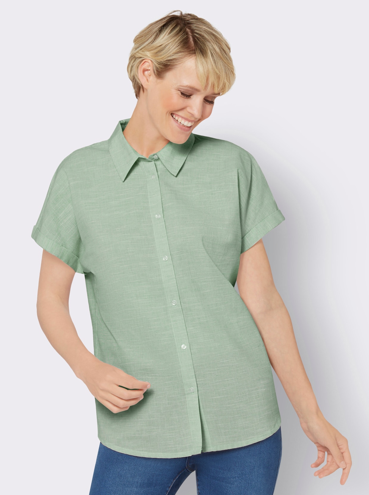 Blouse met korte mouwen - eucalyptus/ecru gedessineerd