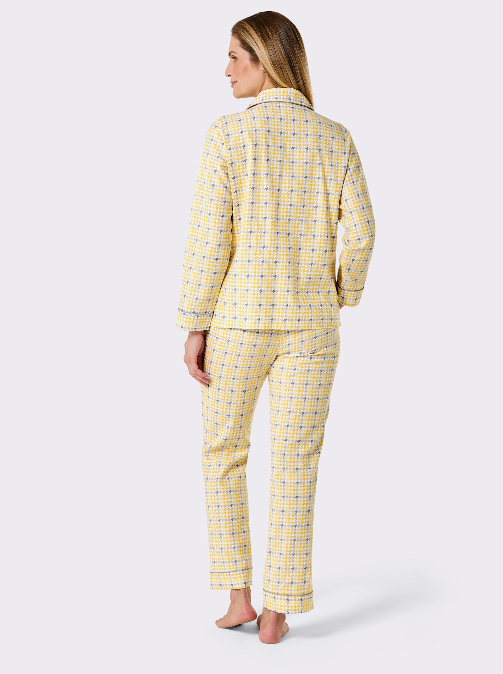 wäschepur Pyjama - gelb-steingrau-kariert