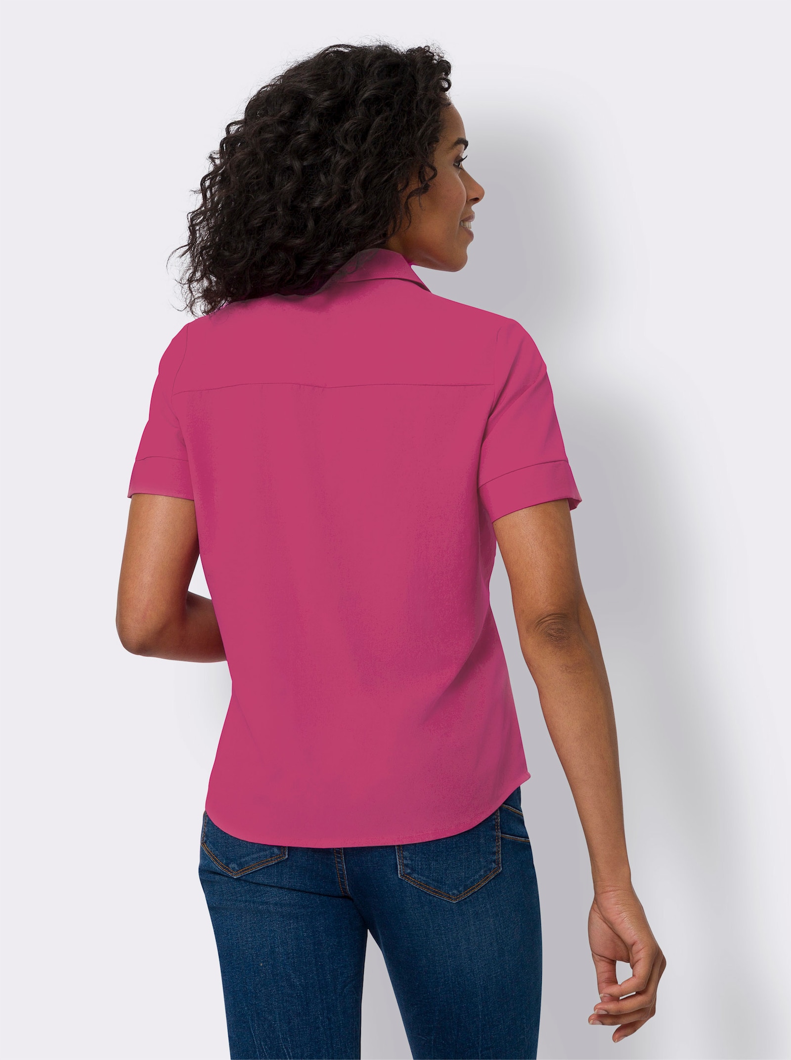 Hemdbluse mit abgerundetem Saum - fuchsia