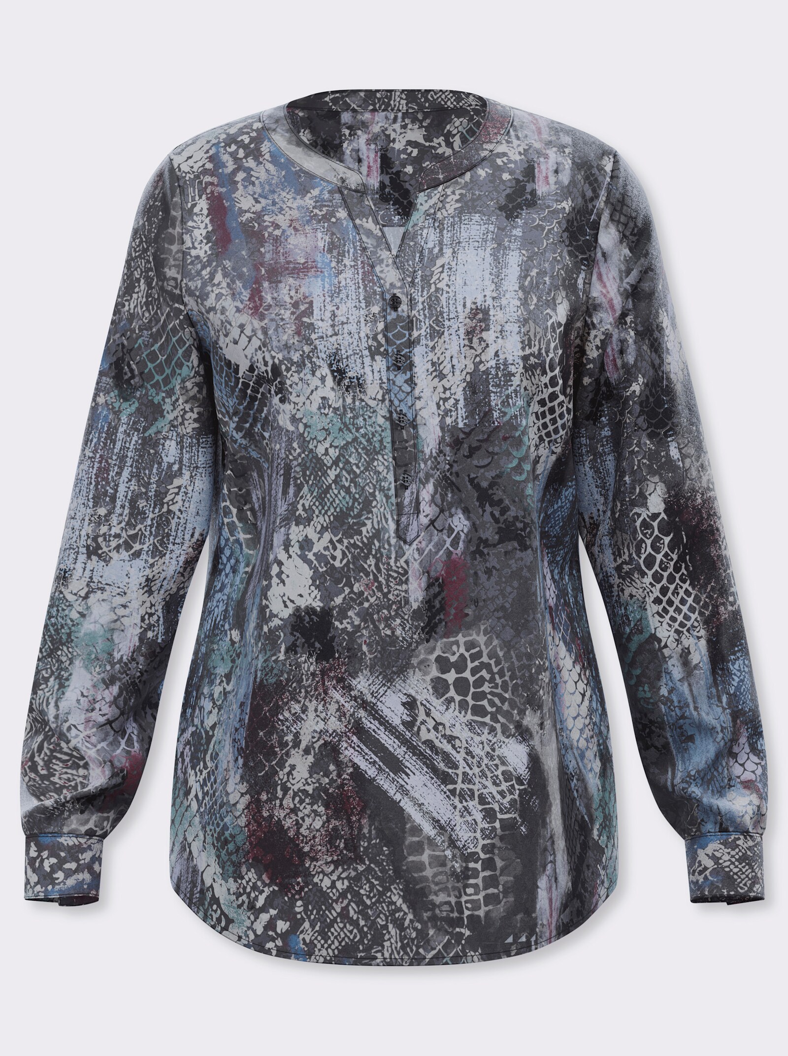 heine Druckbluse mit grafischem Dessin - rauchblau-beige-bedruckt