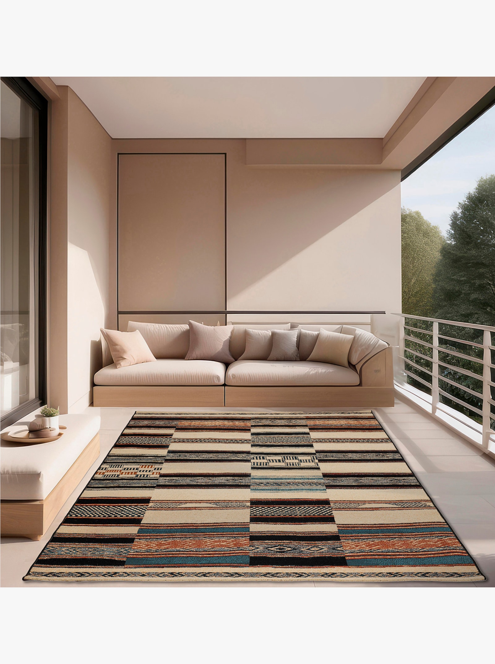 Theko Teppich - beige-gemustert