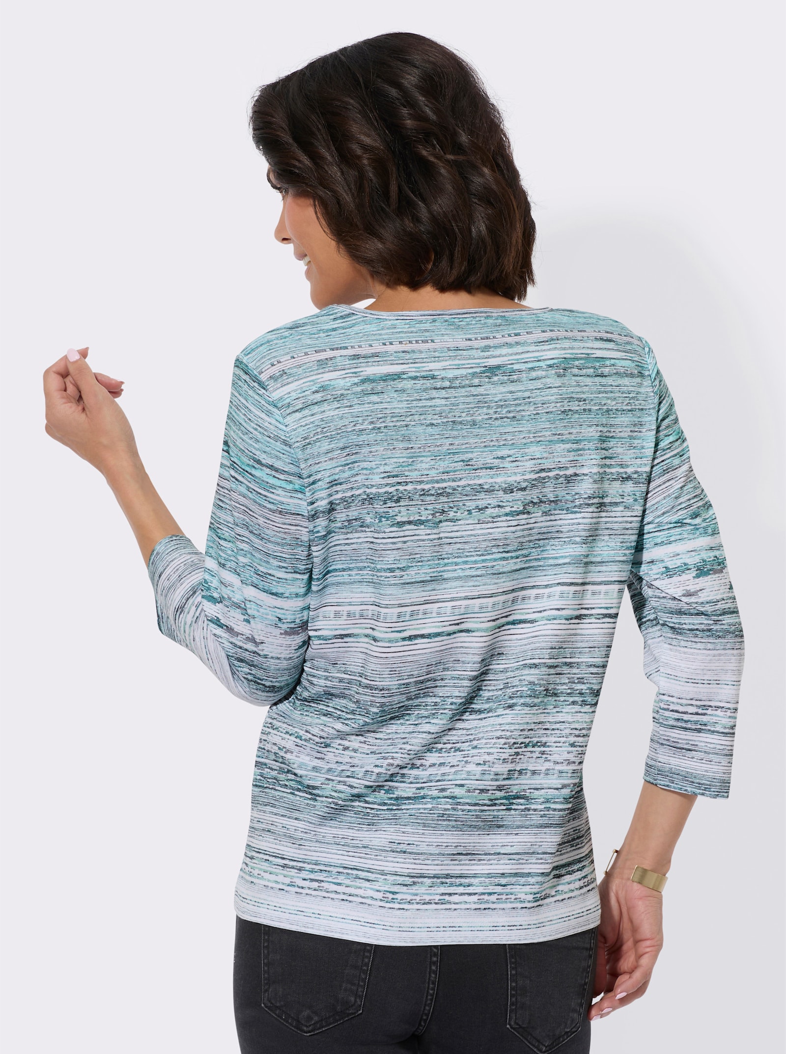 3/4-Arm-Shirt mit Rundhals-Ausschnitt, bedruckt - kalkmint-ecru-geringelt