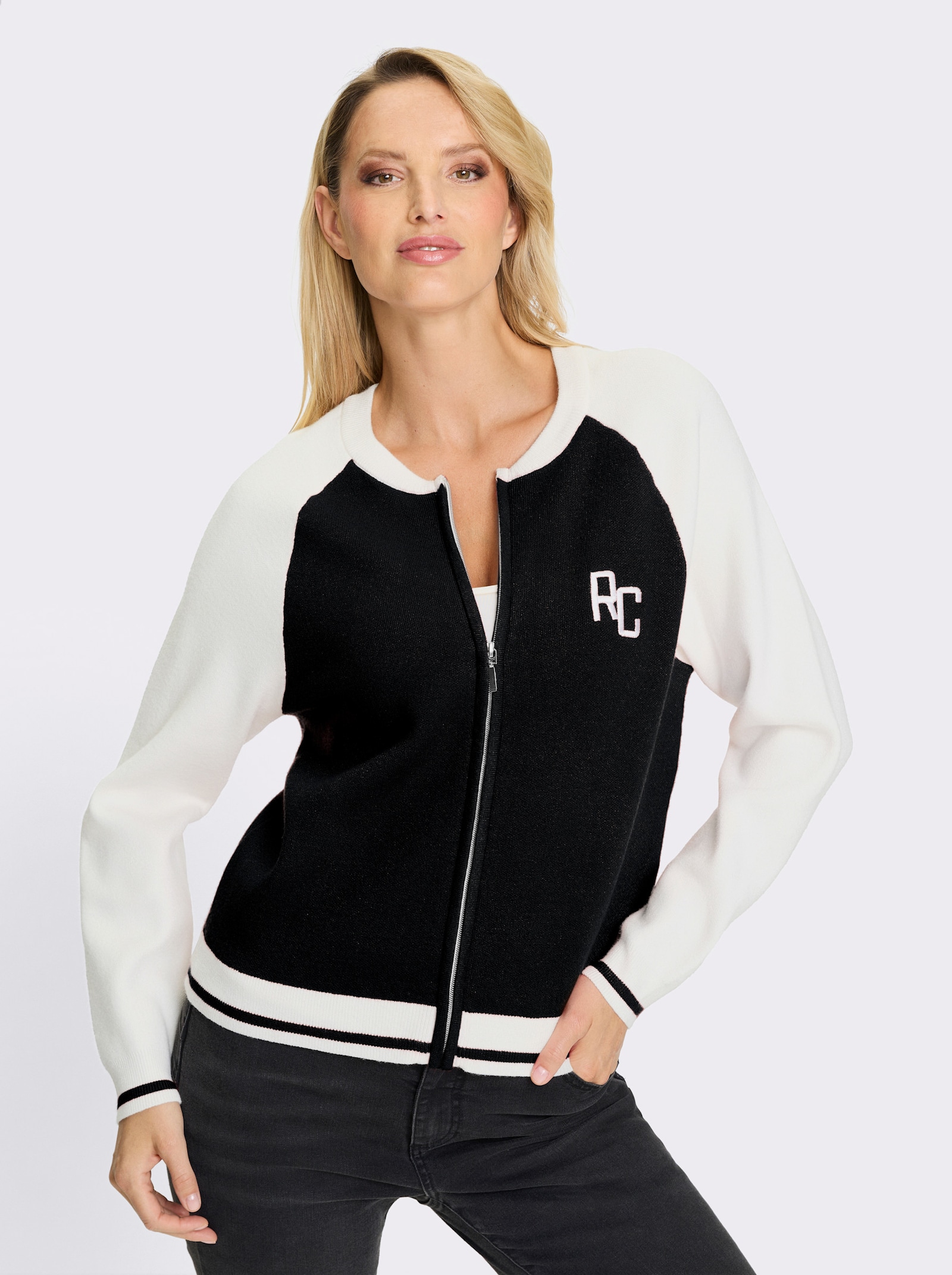 heine Veste blouson en tricot fin - noir-écru