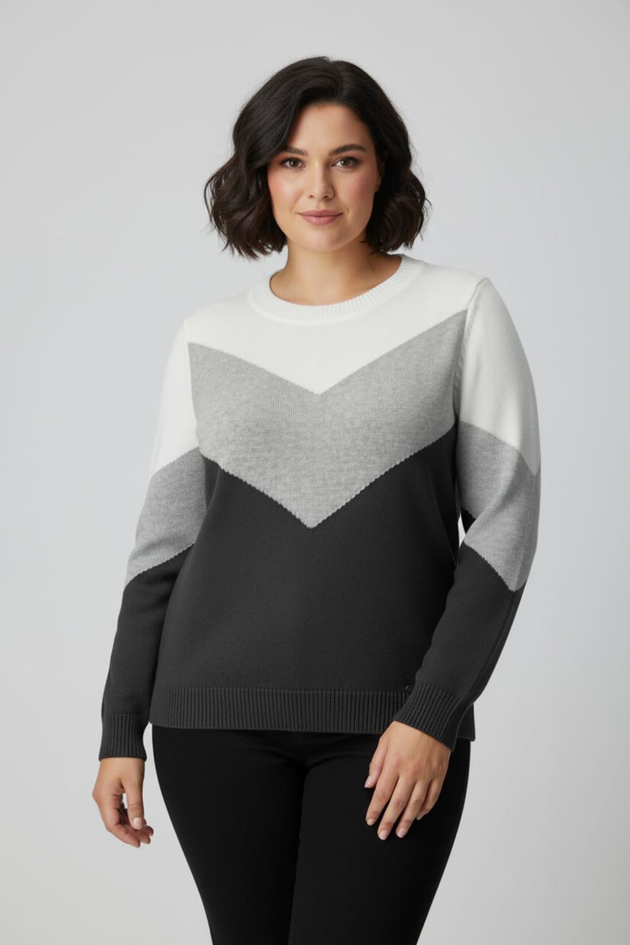 Rundhalspullover mit Colour-Blocking - schwarz-hellgrau-meliert