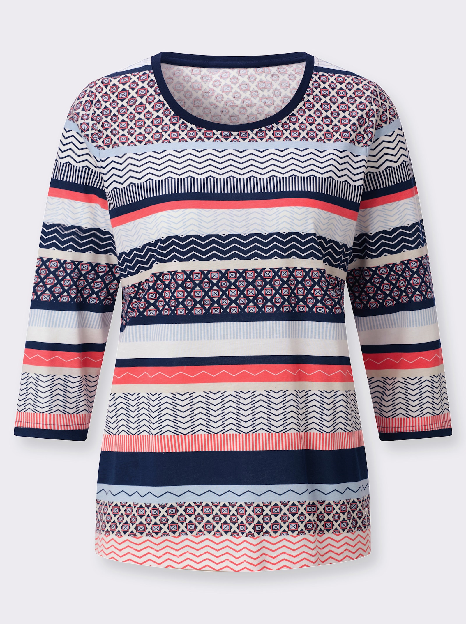 Shirt met print en afgeronde zoom - marine/grapefruit bedrukt