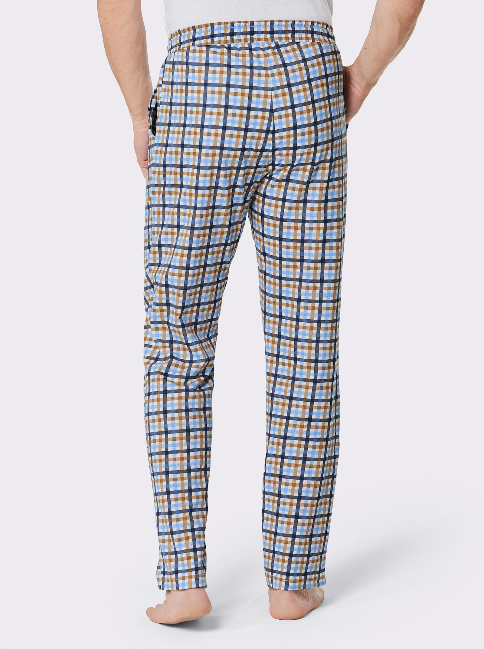 wäschepur men Hose lang - ecru-himmelblau-kariert