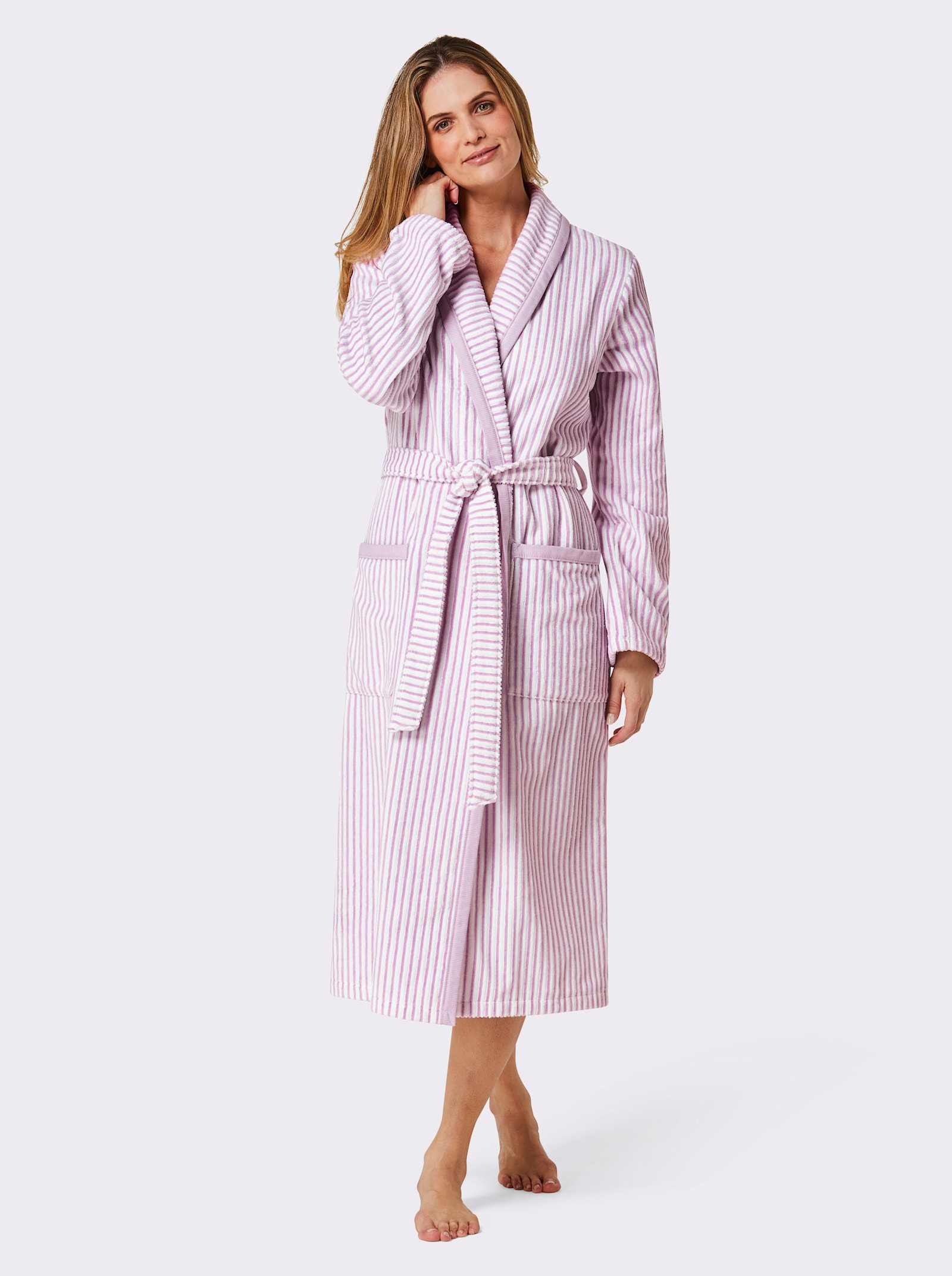 Cawö Bademantel - rosé-weiß-gestreift