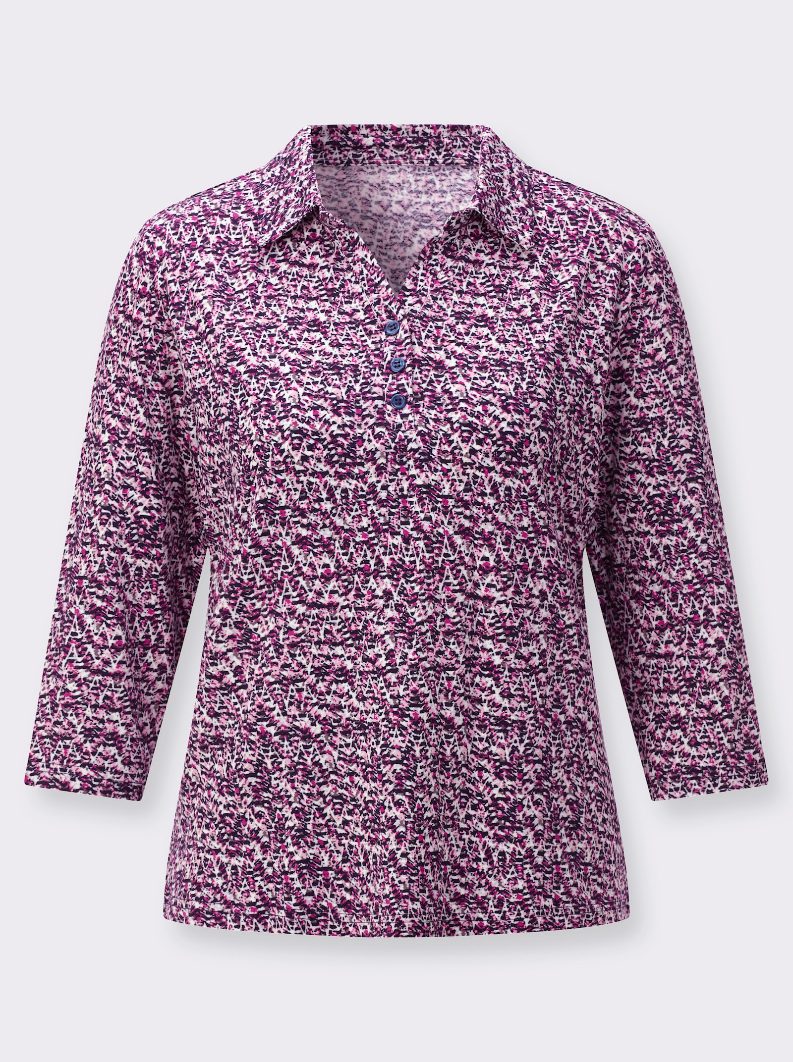Poloshirt in Viskose-Qualität - marine-magenta-bedruckt