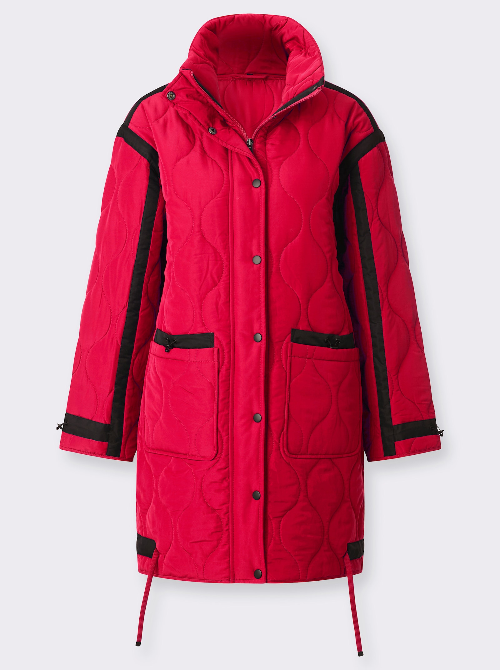 Steppjacke in Longform - rot-schwarz
