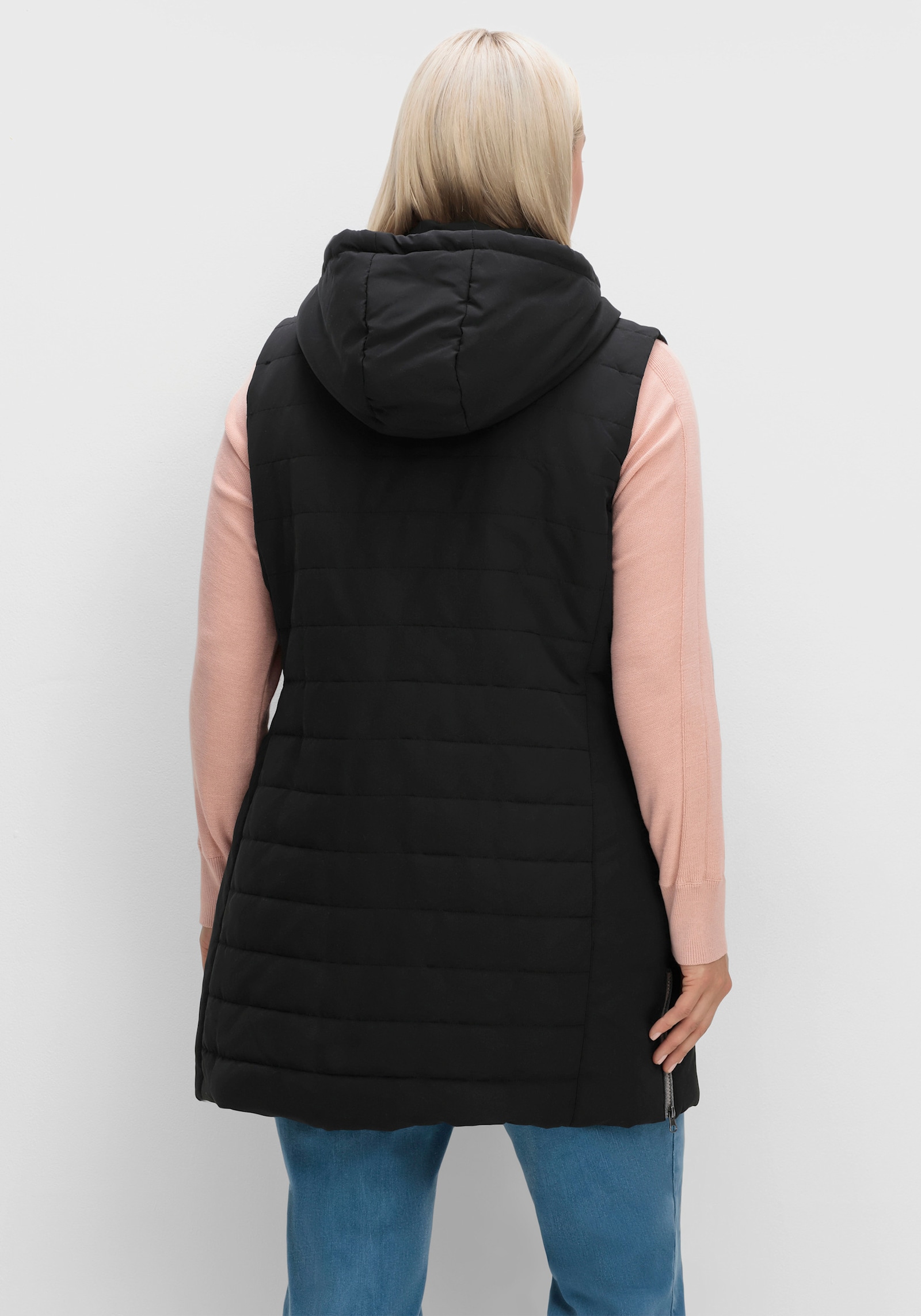 Longweste mit abnehmbarer Kapuze - schwarz