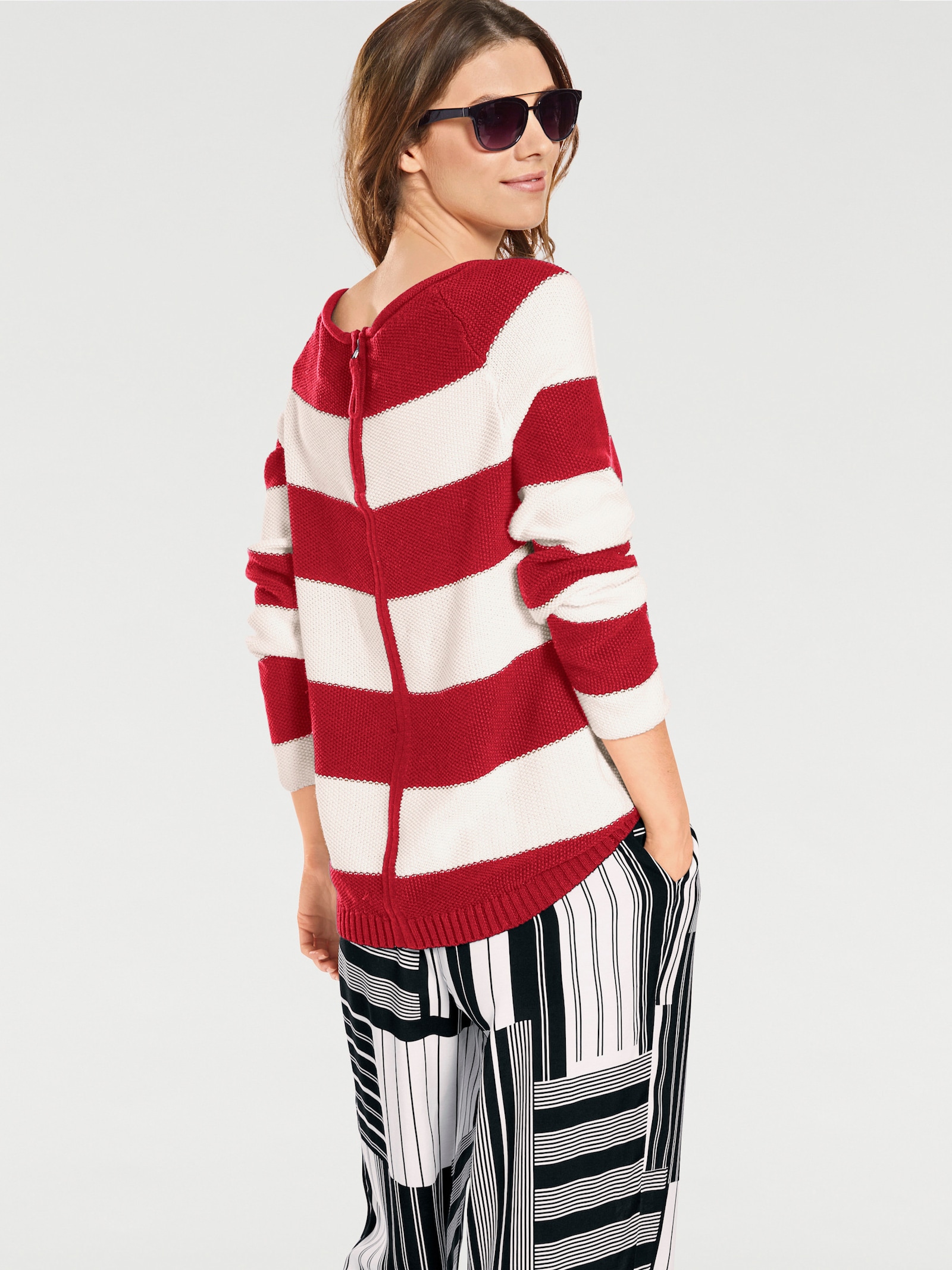 heine Streifenpullover mit Zipper hinten - rot-weiss