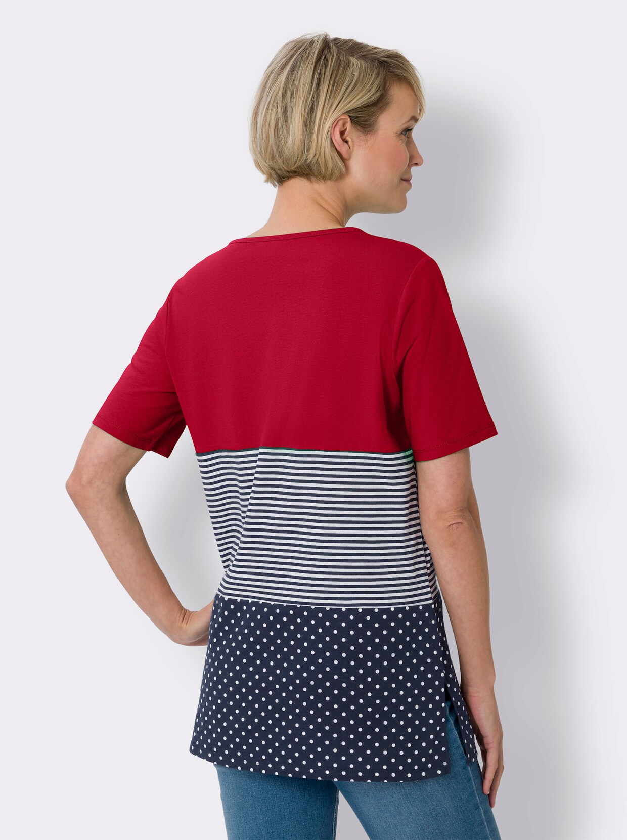 Lang shirt - rood/marine geprint