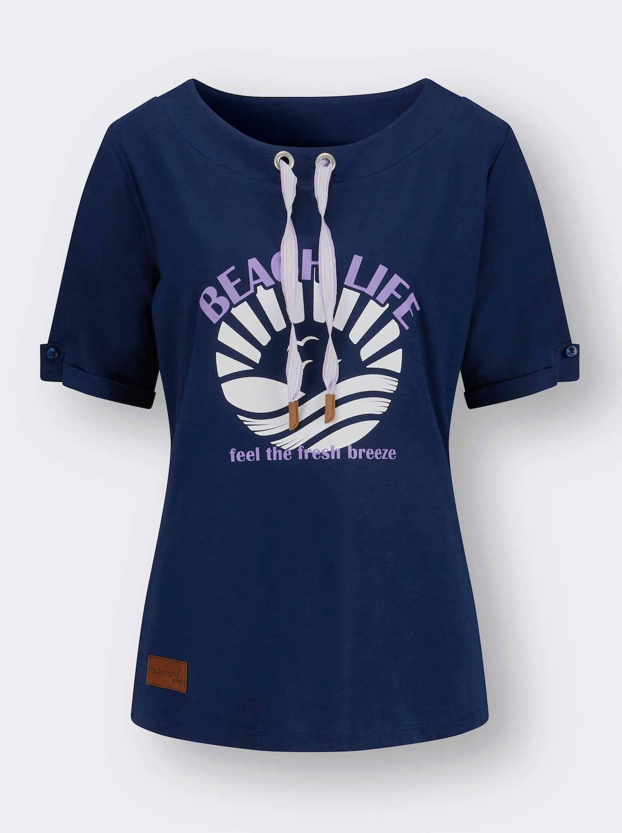 Shirt met ronde hals - marine/ecru geprint