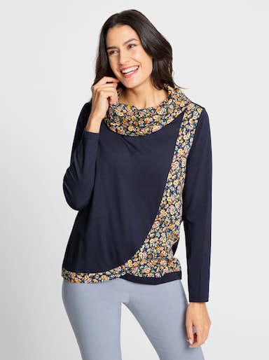 Rollkragenshirt in Wickel-Optik - marine-ocker-gemustert