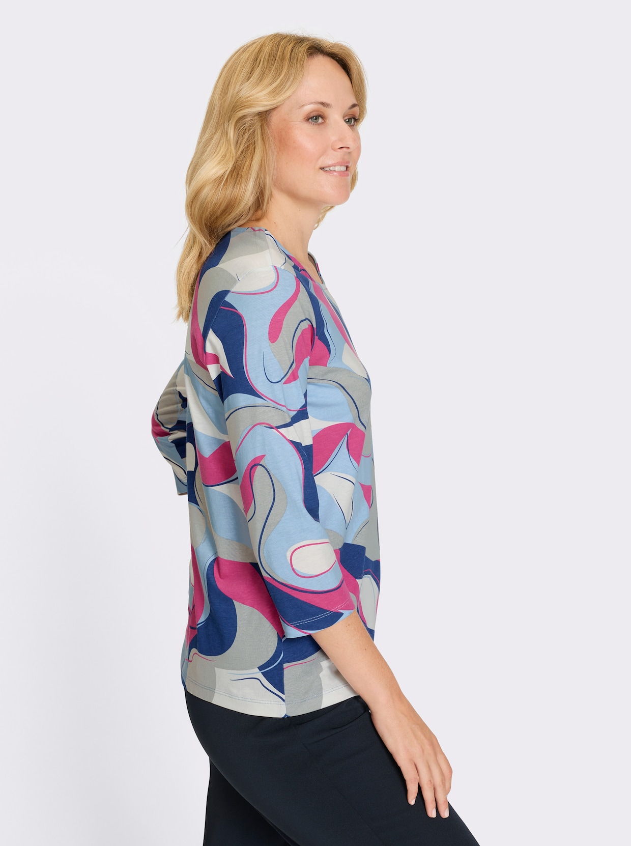 3/4-Arm-Shirt - hellgrau-fuchsia-bedruckt