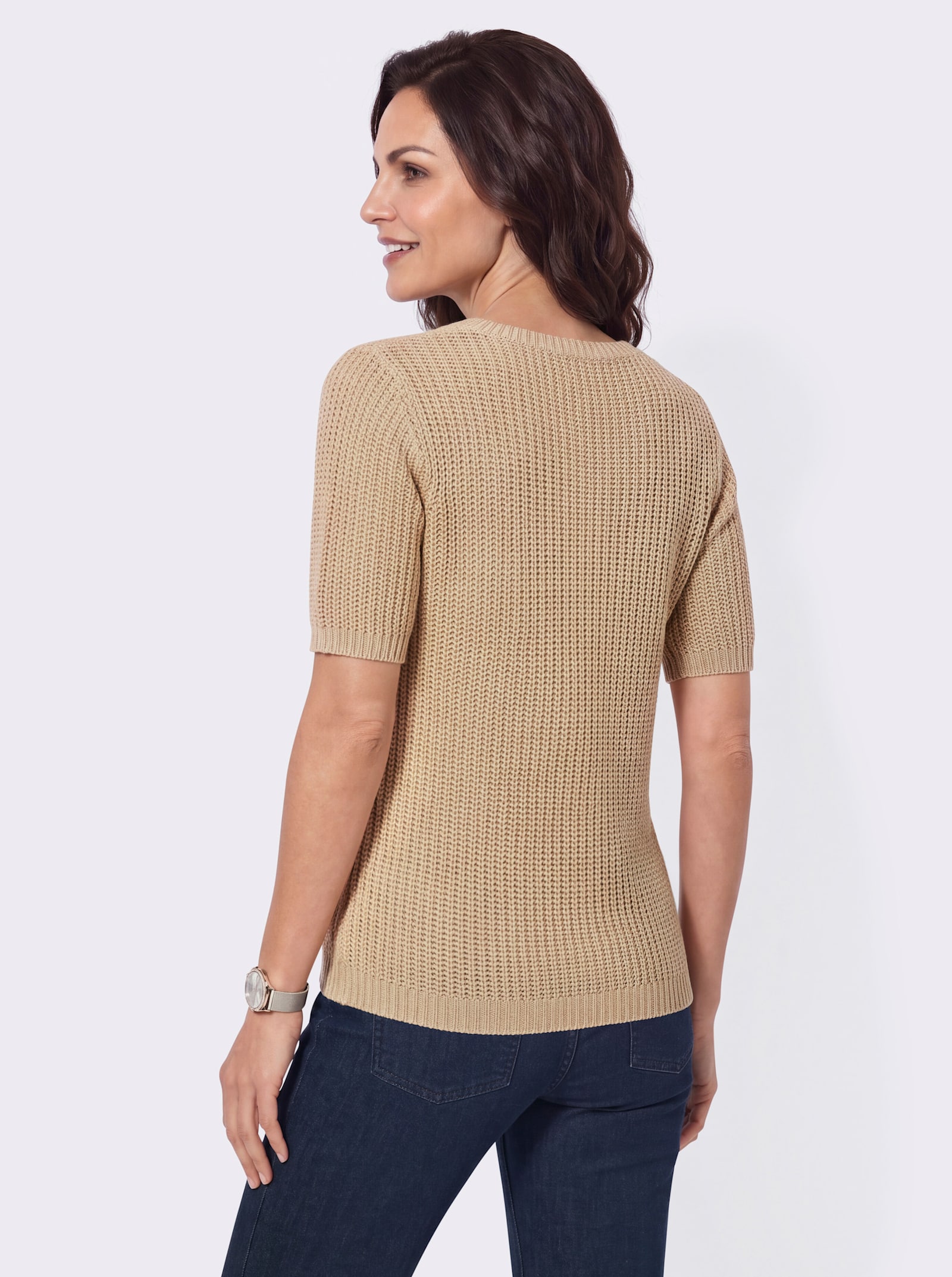 Kurzarmpullover aus Bändchengarn - sand