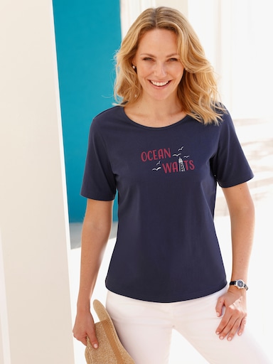 Shirt met korte mouwen en maritieme print - marine/wit