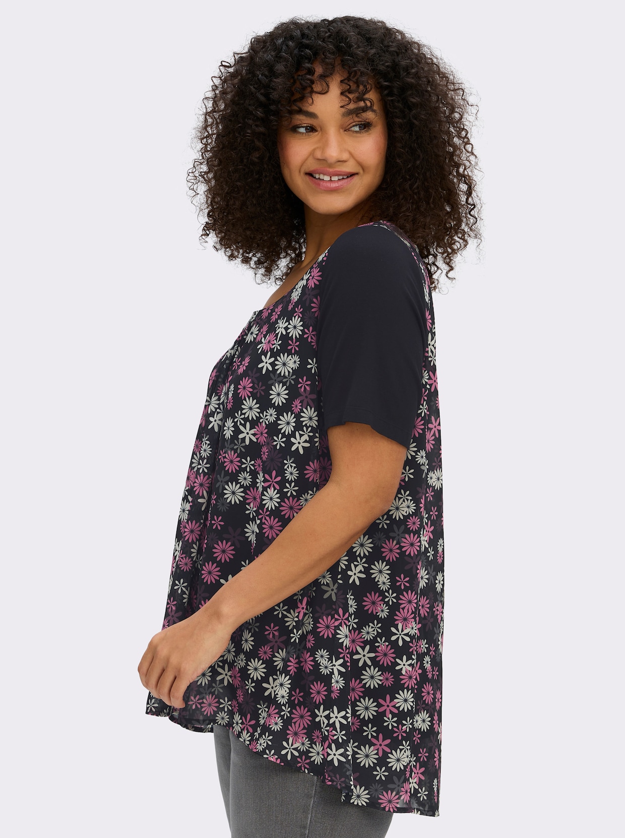 sheego Tunika im Lagenlook, mit Chiffon-Body - schwarz-altrosa-bedruckt